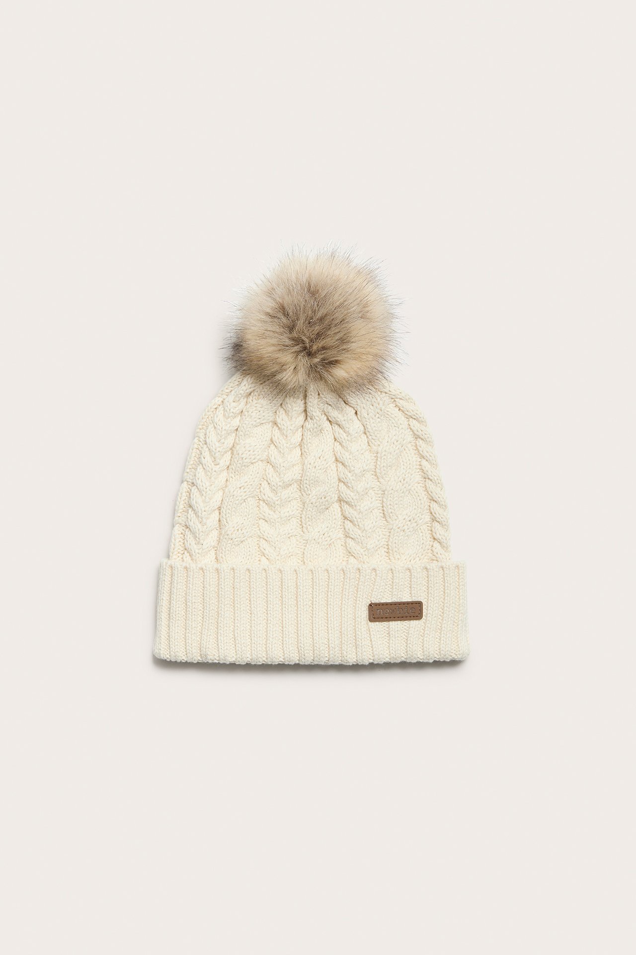 Stickad mössa - Ljusbeige - 1