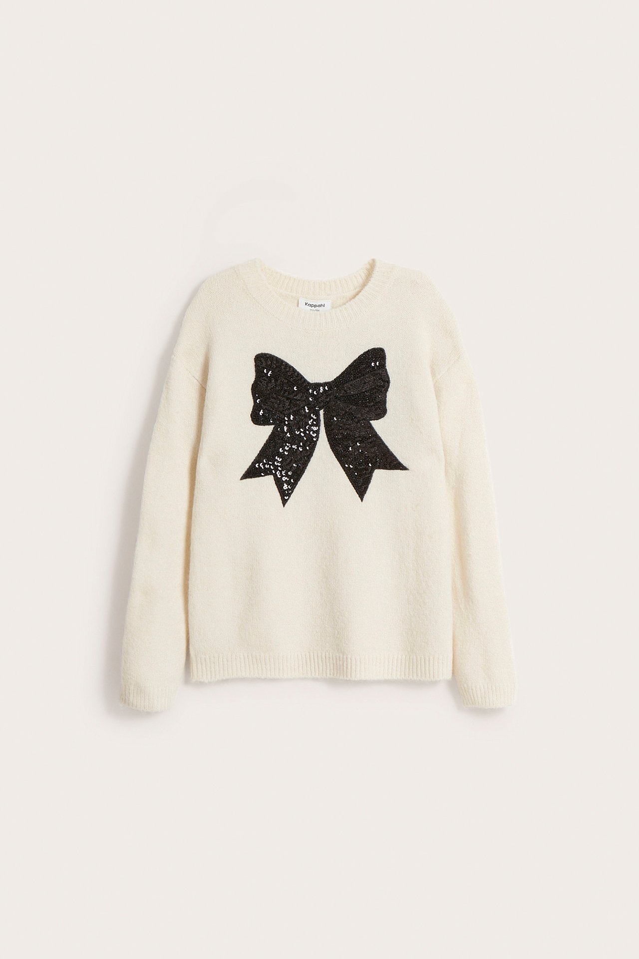 Strikkegenser med paljettsløyfe - Lys beige - 5