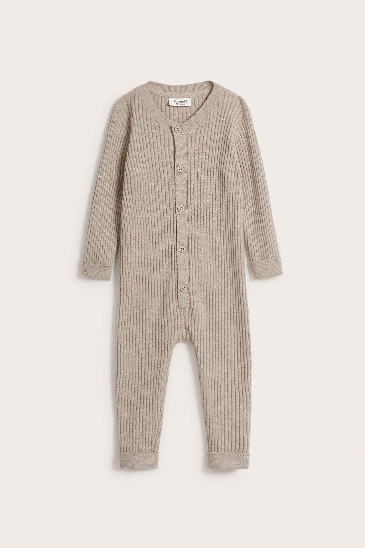 Stickad jumpsuit i ull baby - Melerad beige - 2