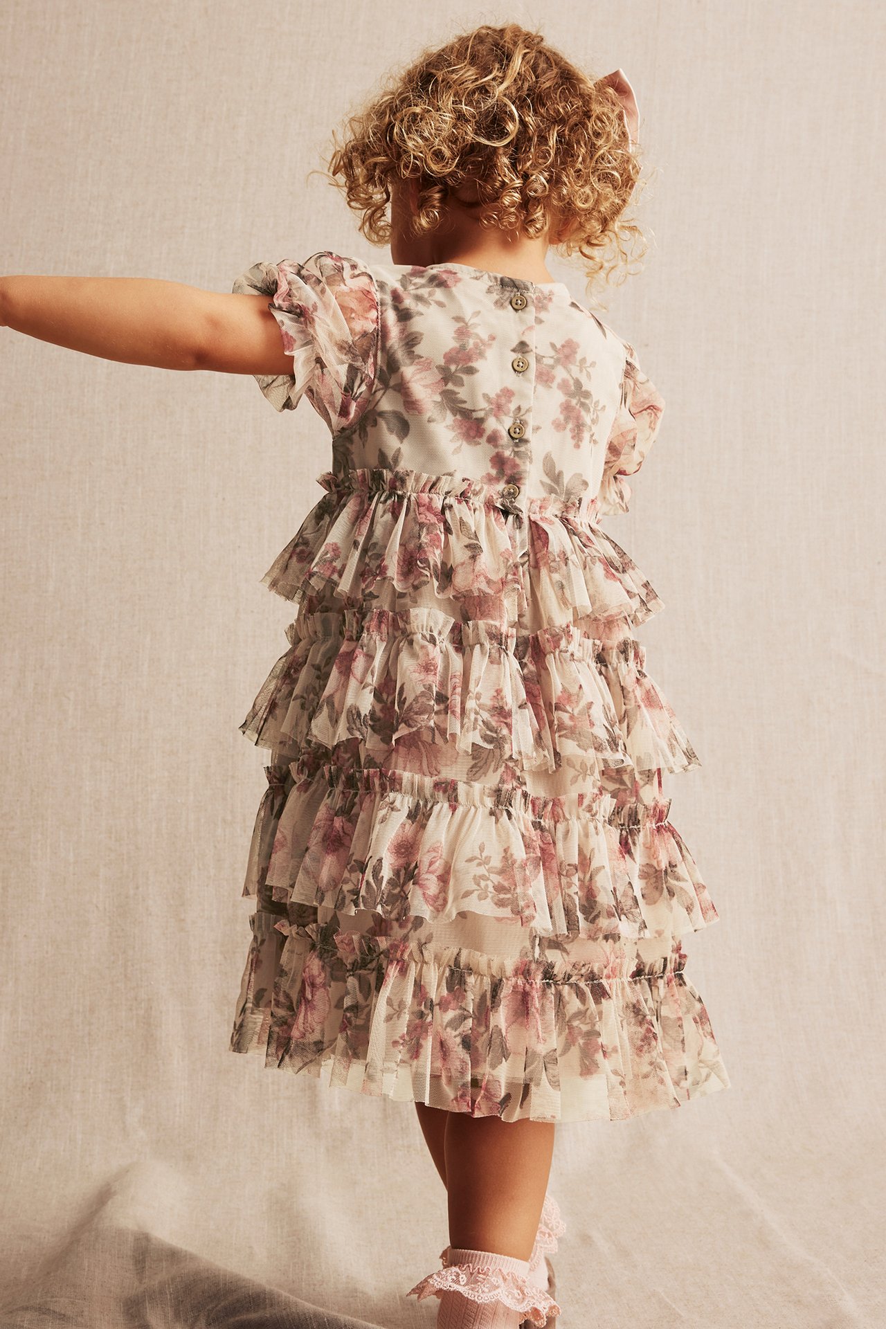 Blomstrete meshkjole - Beige - 7