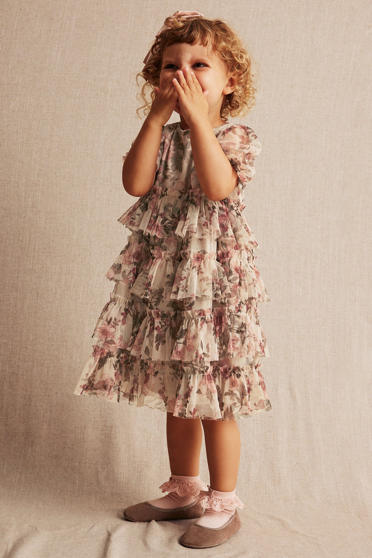 Blomstrete meshkjole - Beige - 4