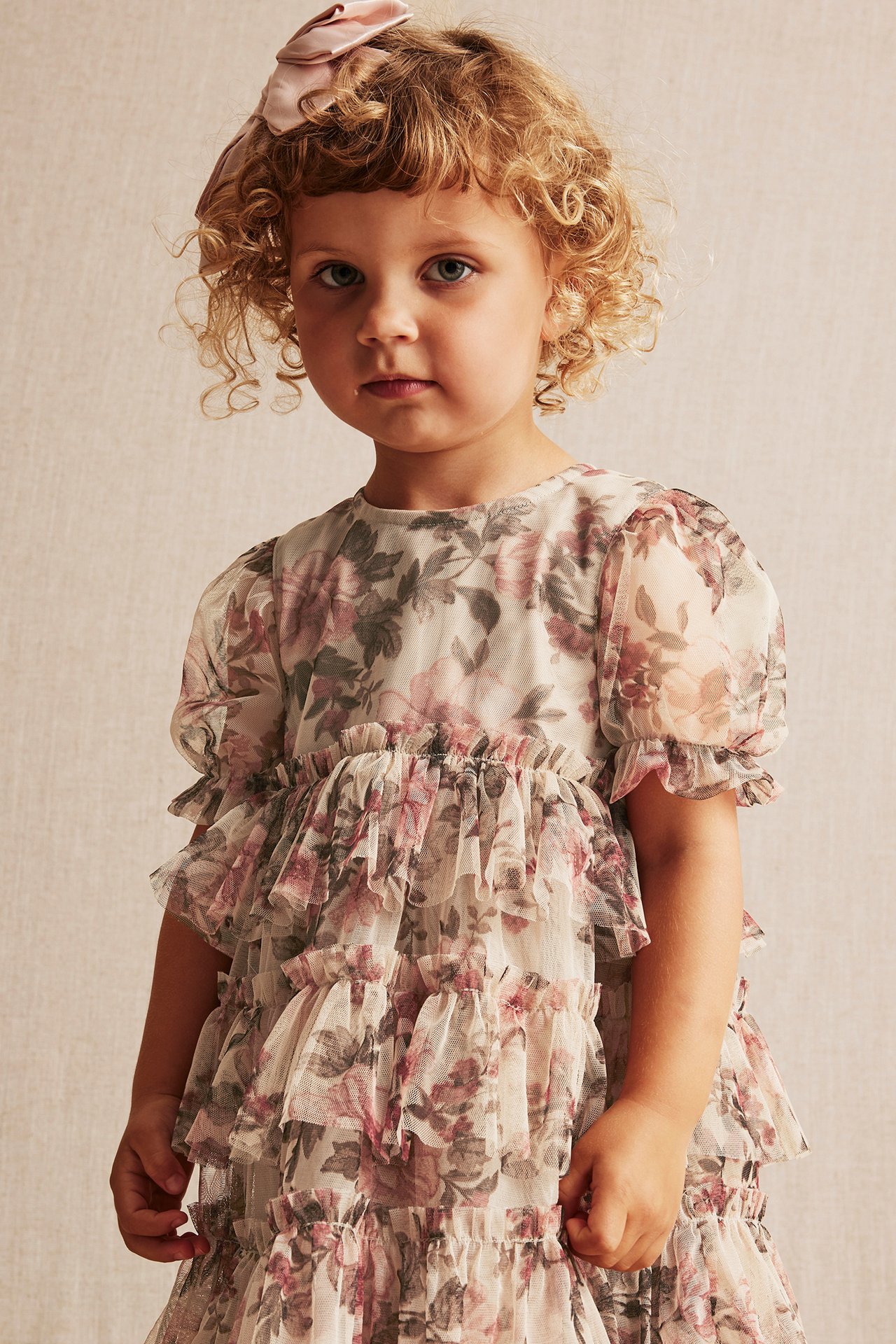 Blomstrete meshkjole - Beige - 6