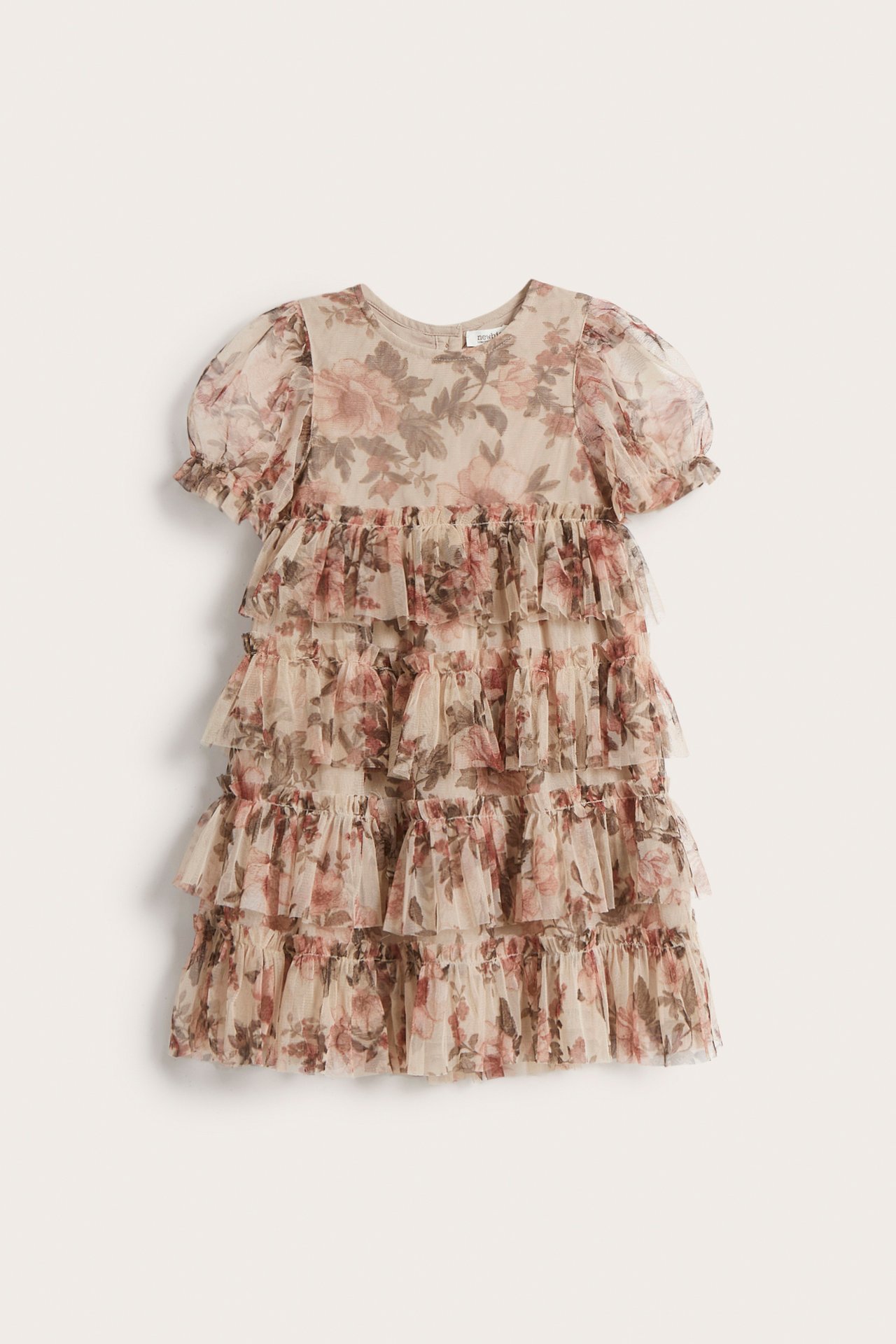 Blomstrete meshkjole - Beige - 9