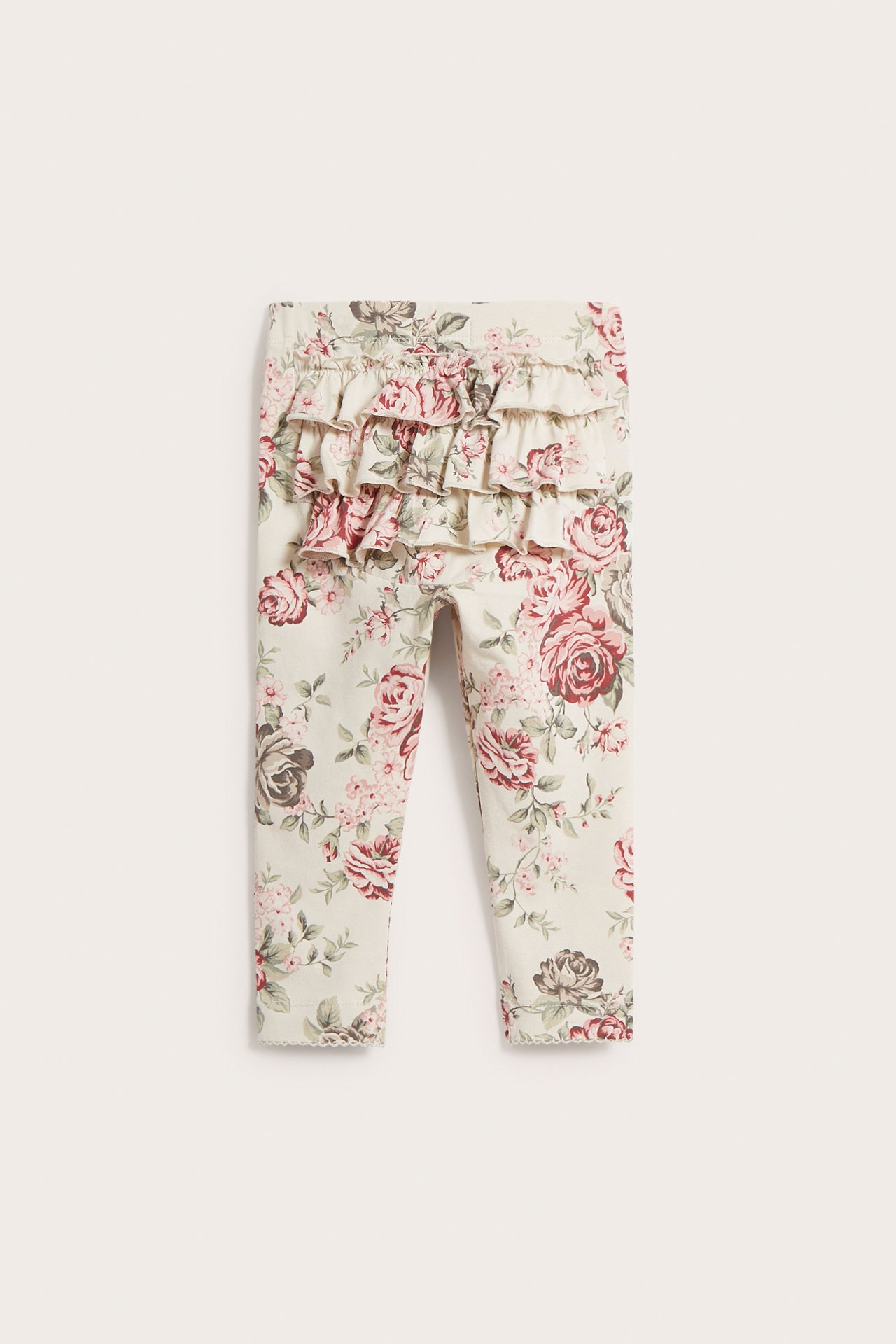 Blommiga leggings med volang baby - Ljusbeige - 2