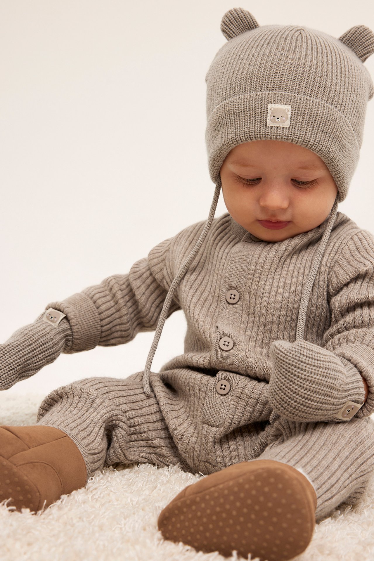 Lue i merinoull til baby - Melert beige - 1