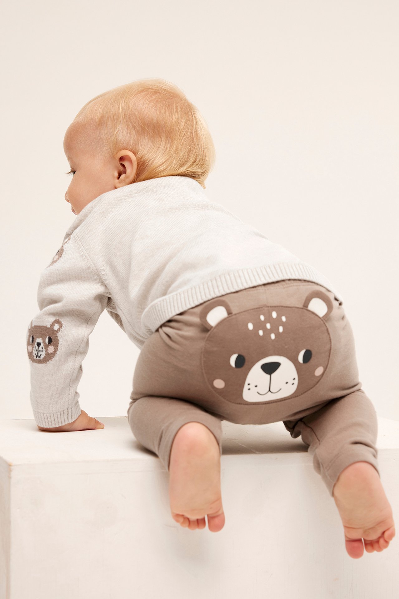 Mönstrad stickad tröja baby - Melerad beige - 4