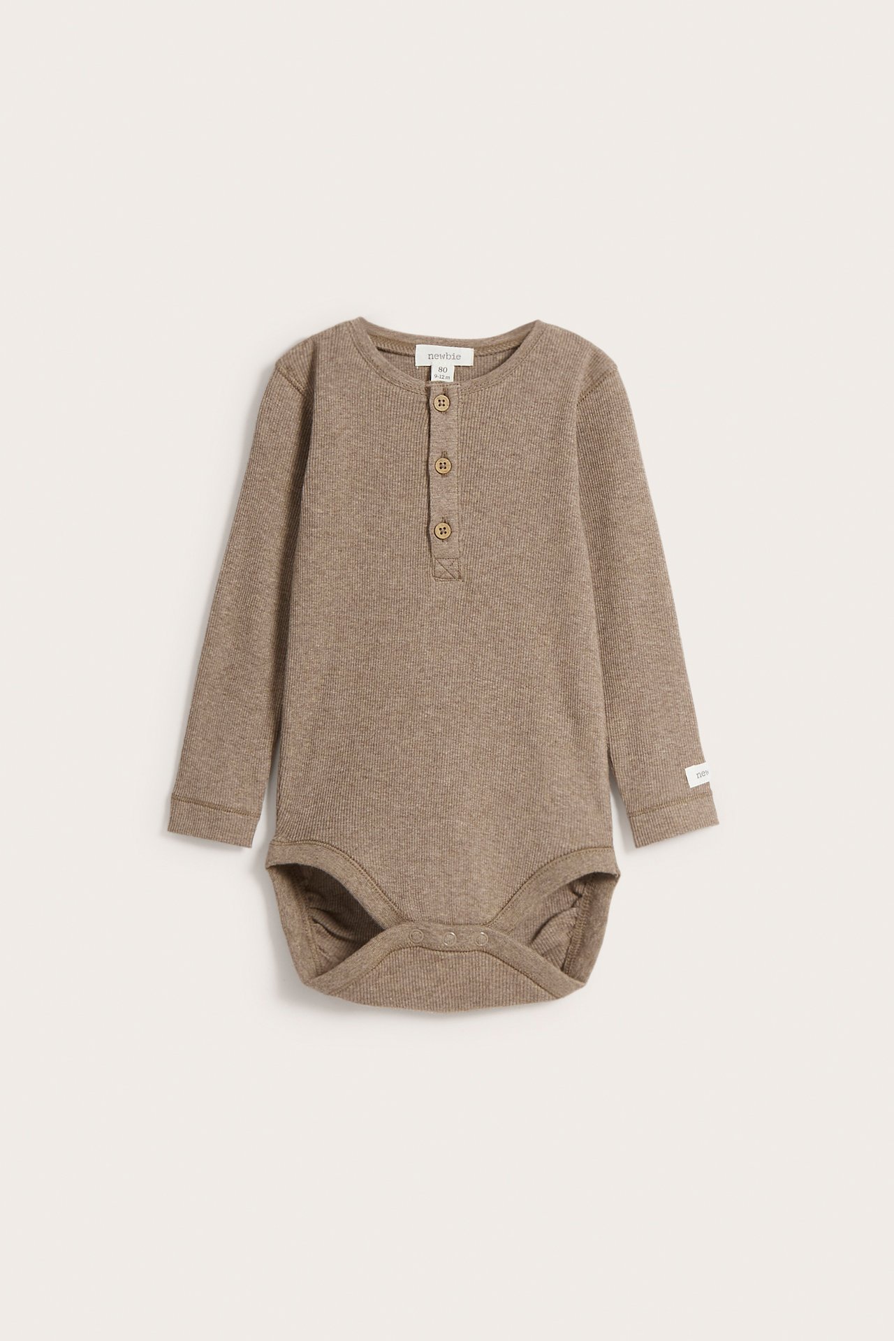 Ribbet langermet body - Brunmelert - 2