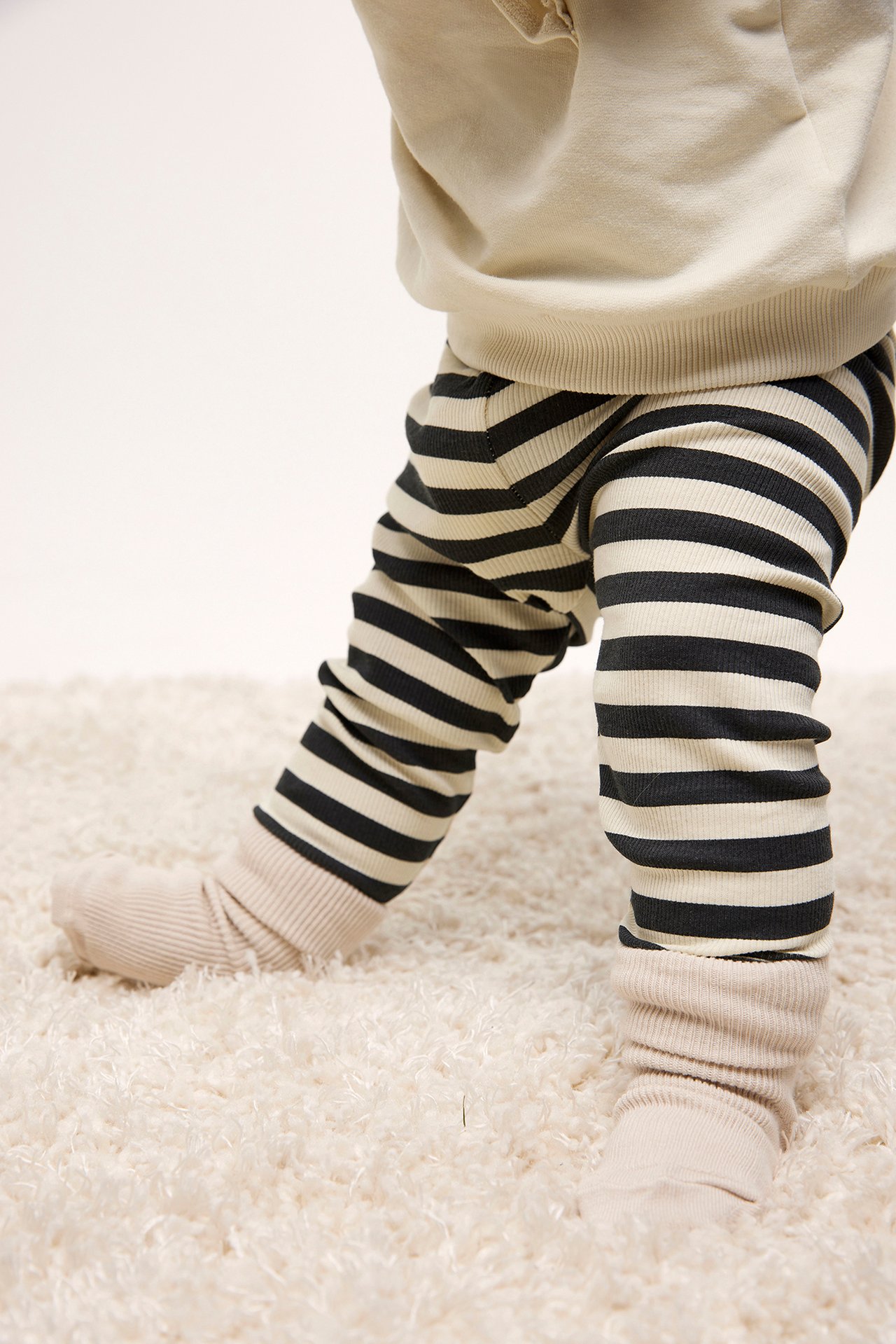 Stripete leggings baby - Lys beige - 2