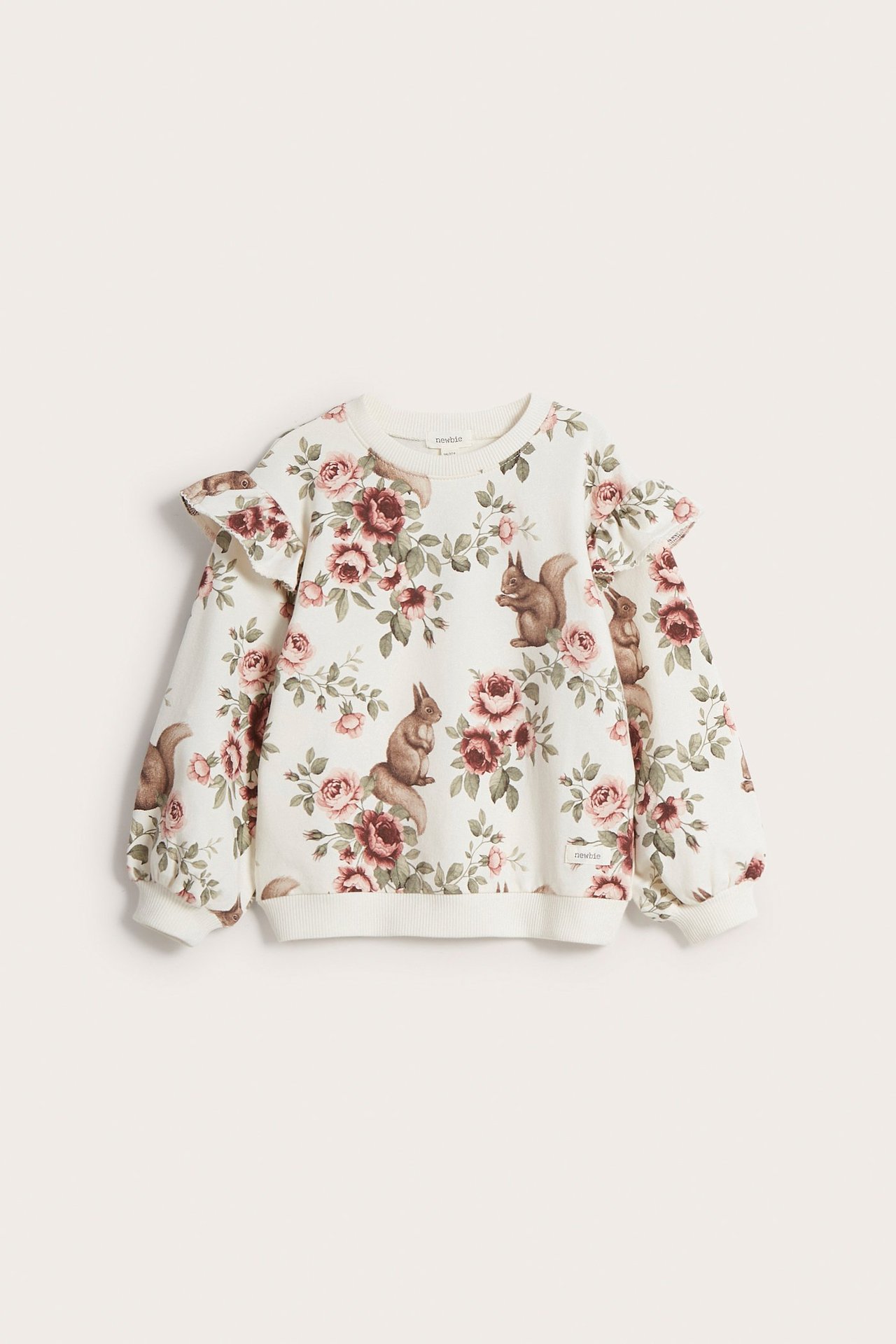 Blommig sweatshirt med volang - Offwhite - 2