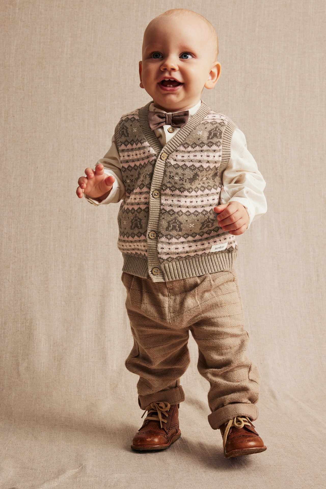 Jaquardstrikket vest baby - Melert beige - 3