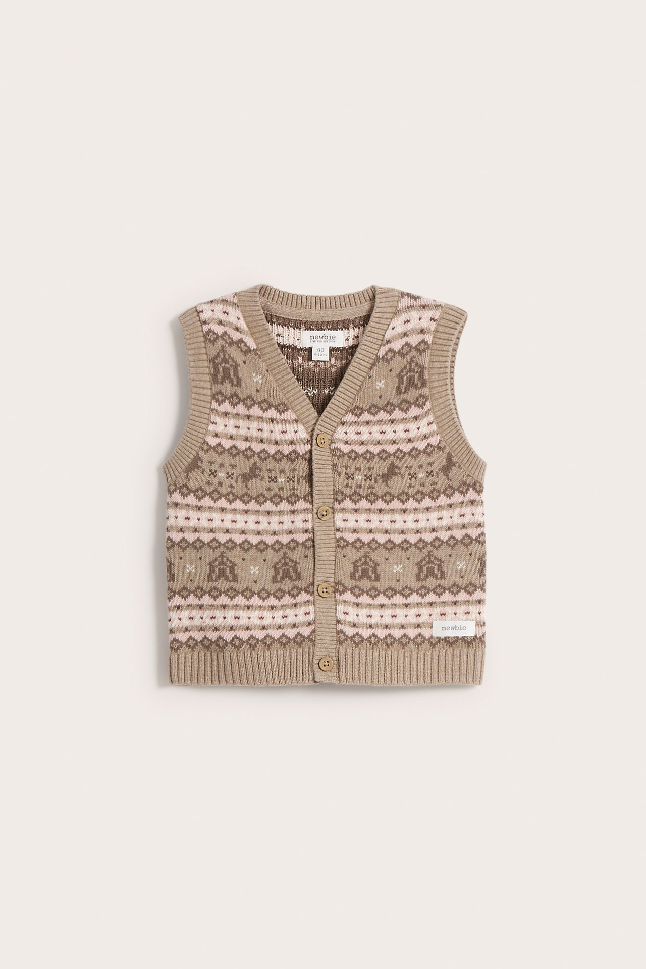 Jaquardstrikket vest baby - Melert beige - 6