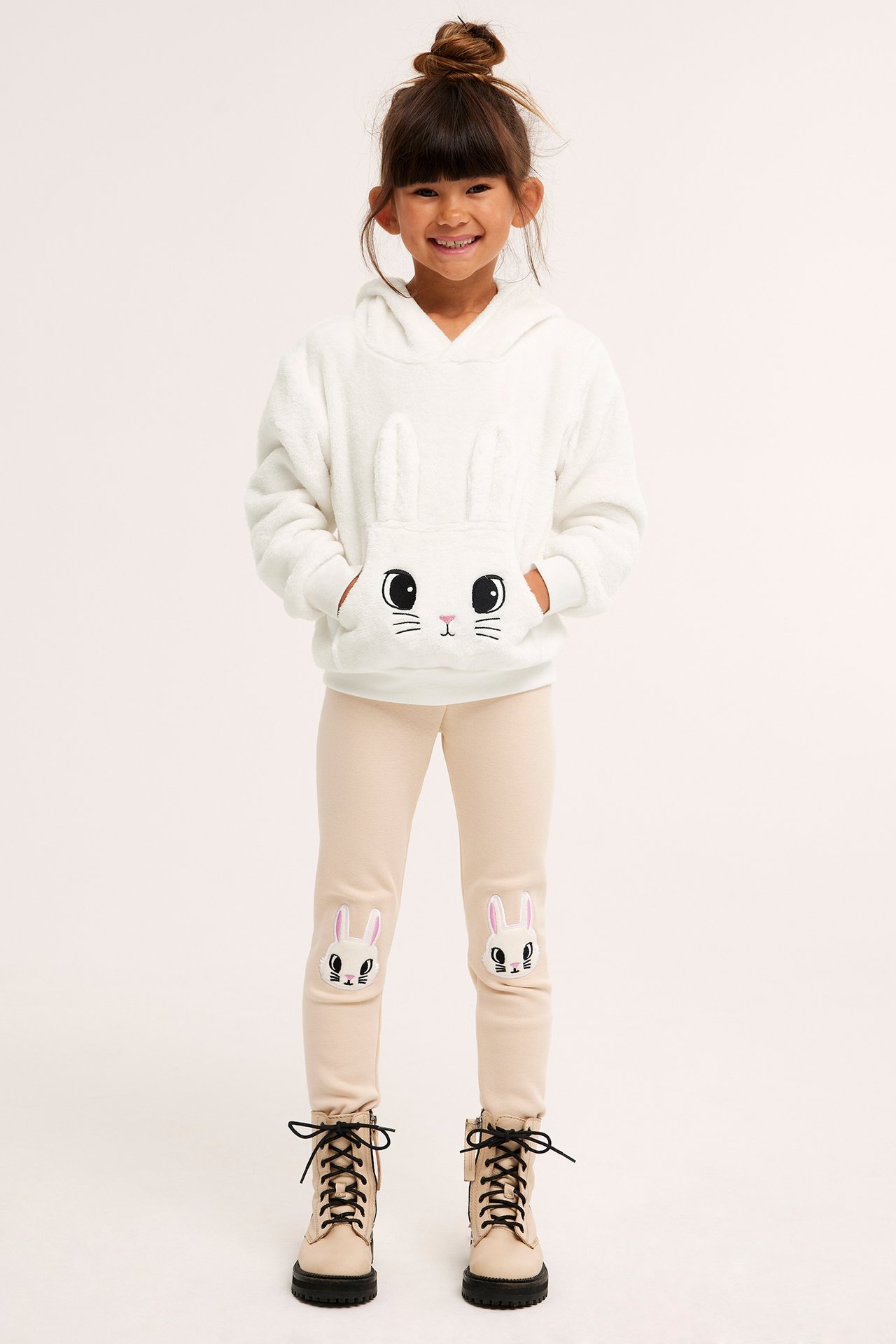 Hettegenser i fleece - Offwhite - 2