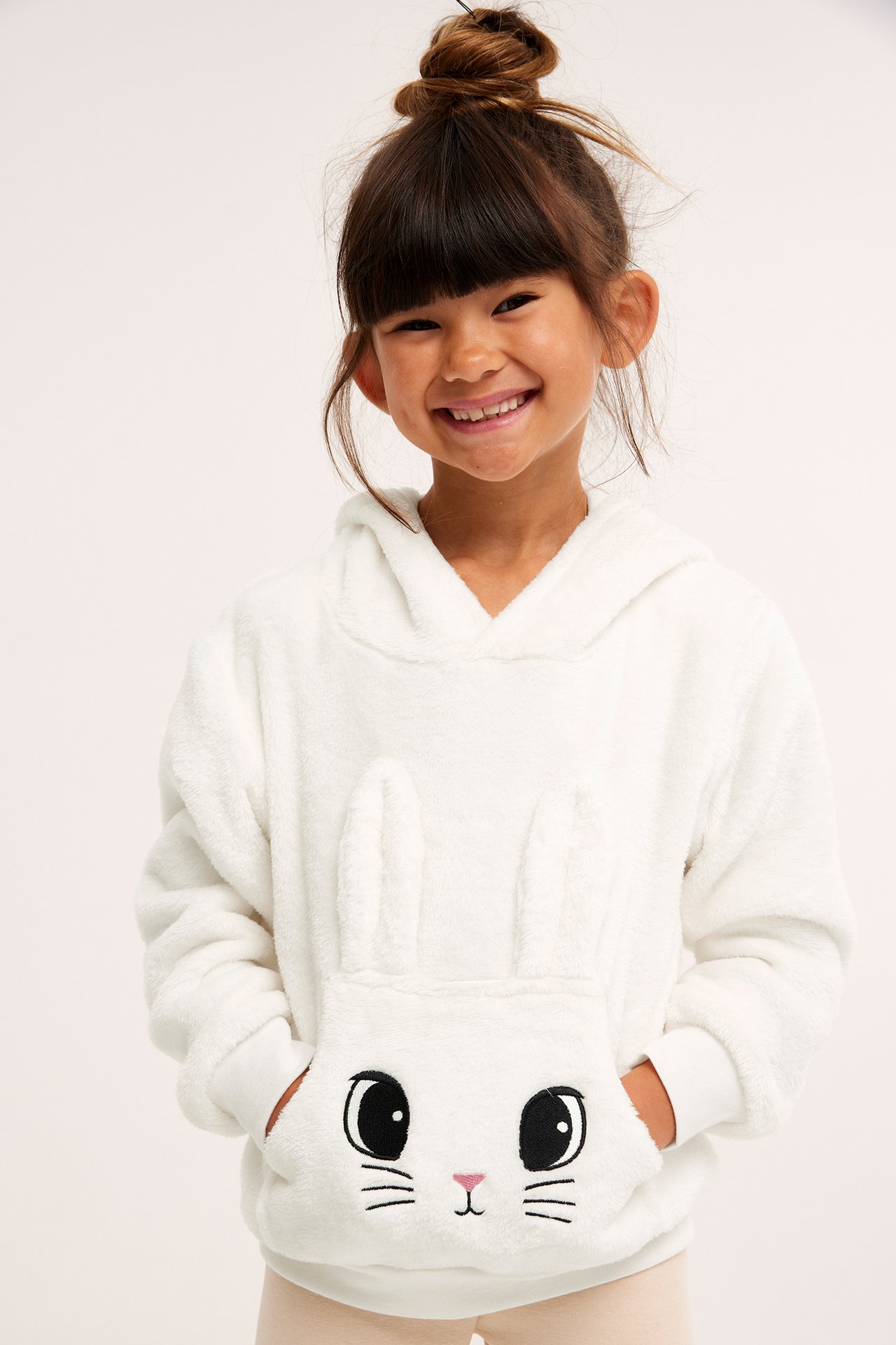 Hettegenser i fleece - Offwhite - 1