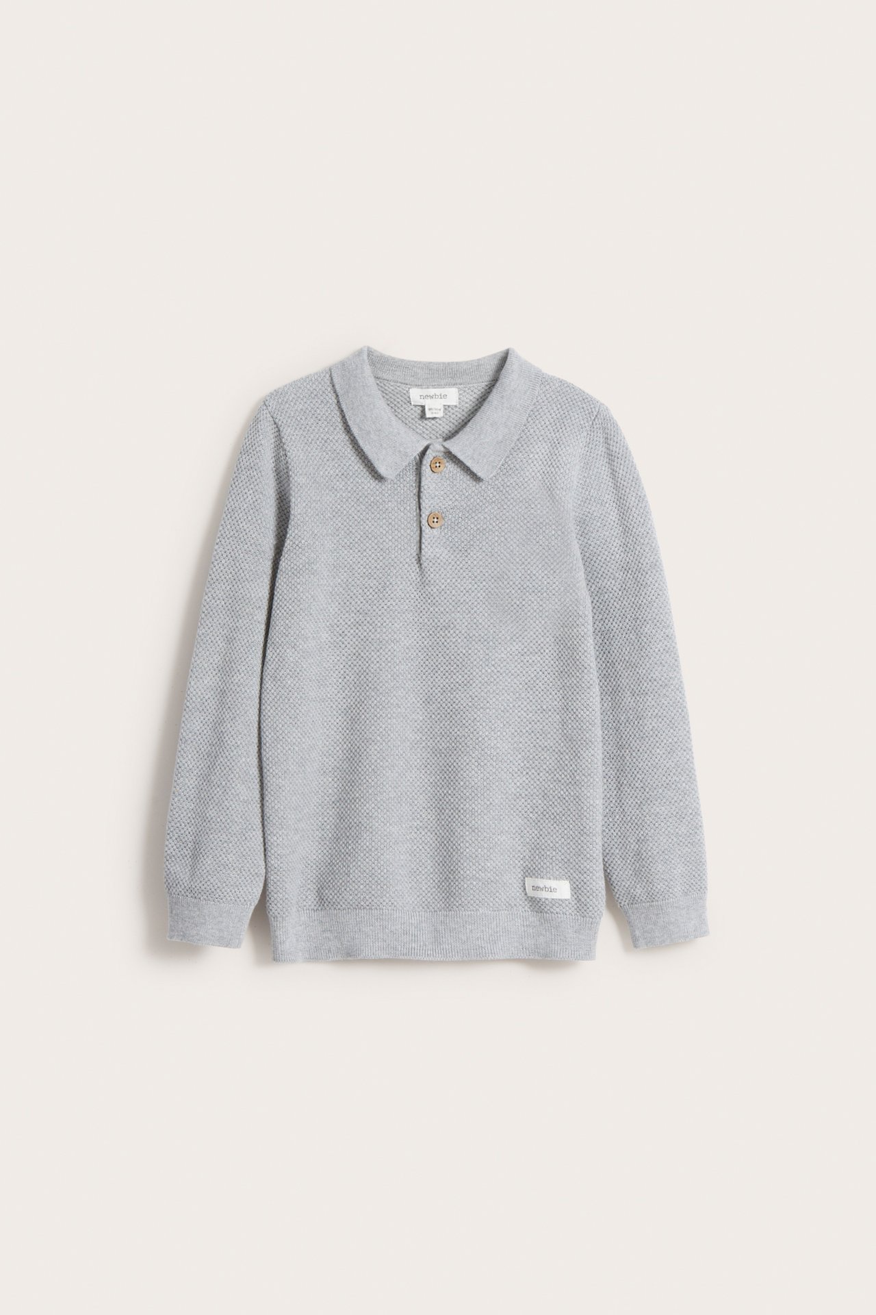 Sweter z dzianiny z kołnierzem - Szary melanż - 7