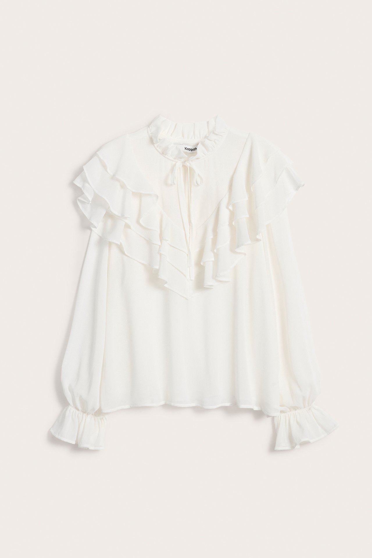 Bluse med volanger - Offwhite - 8
