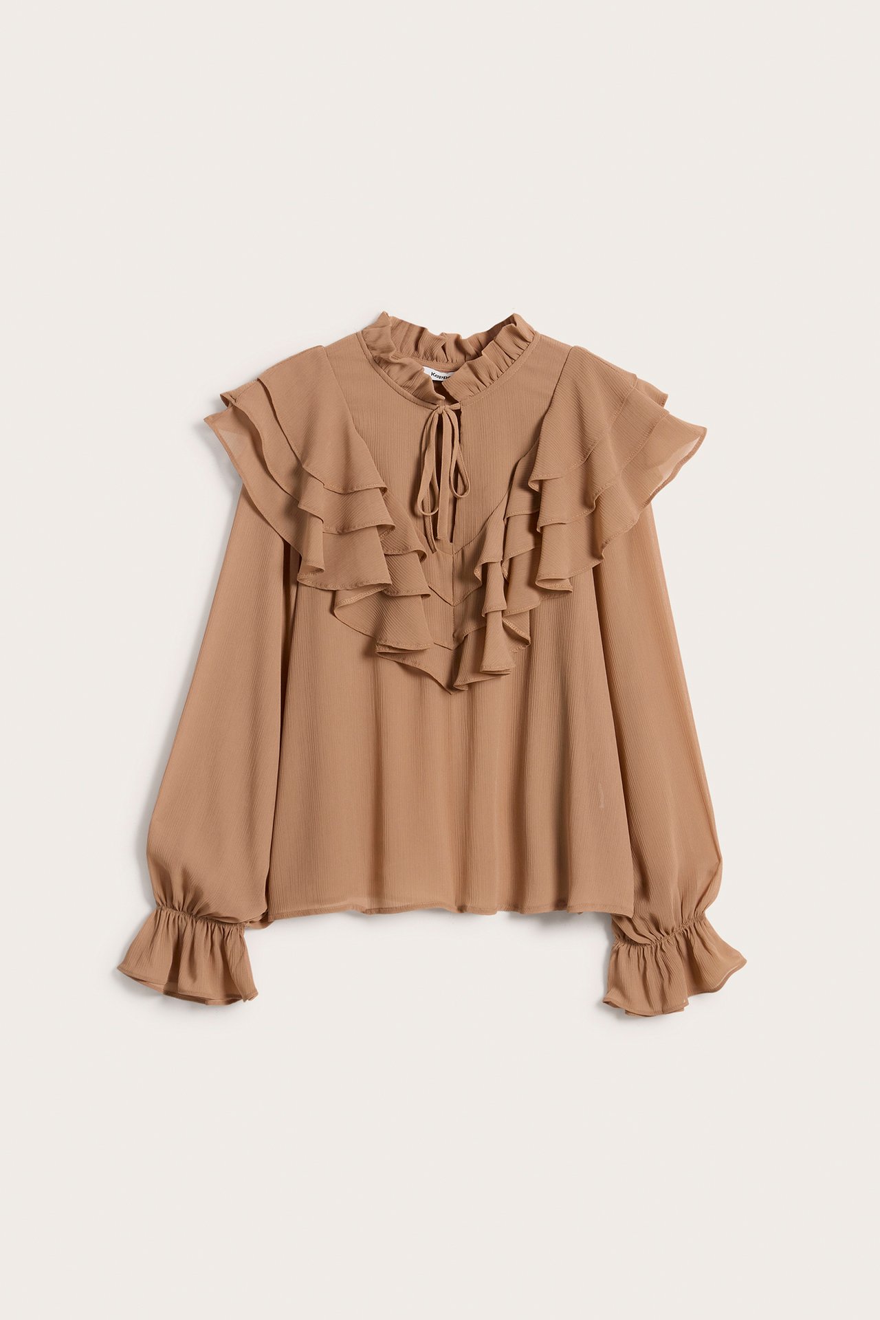 Blus med volanger - Beige - 6