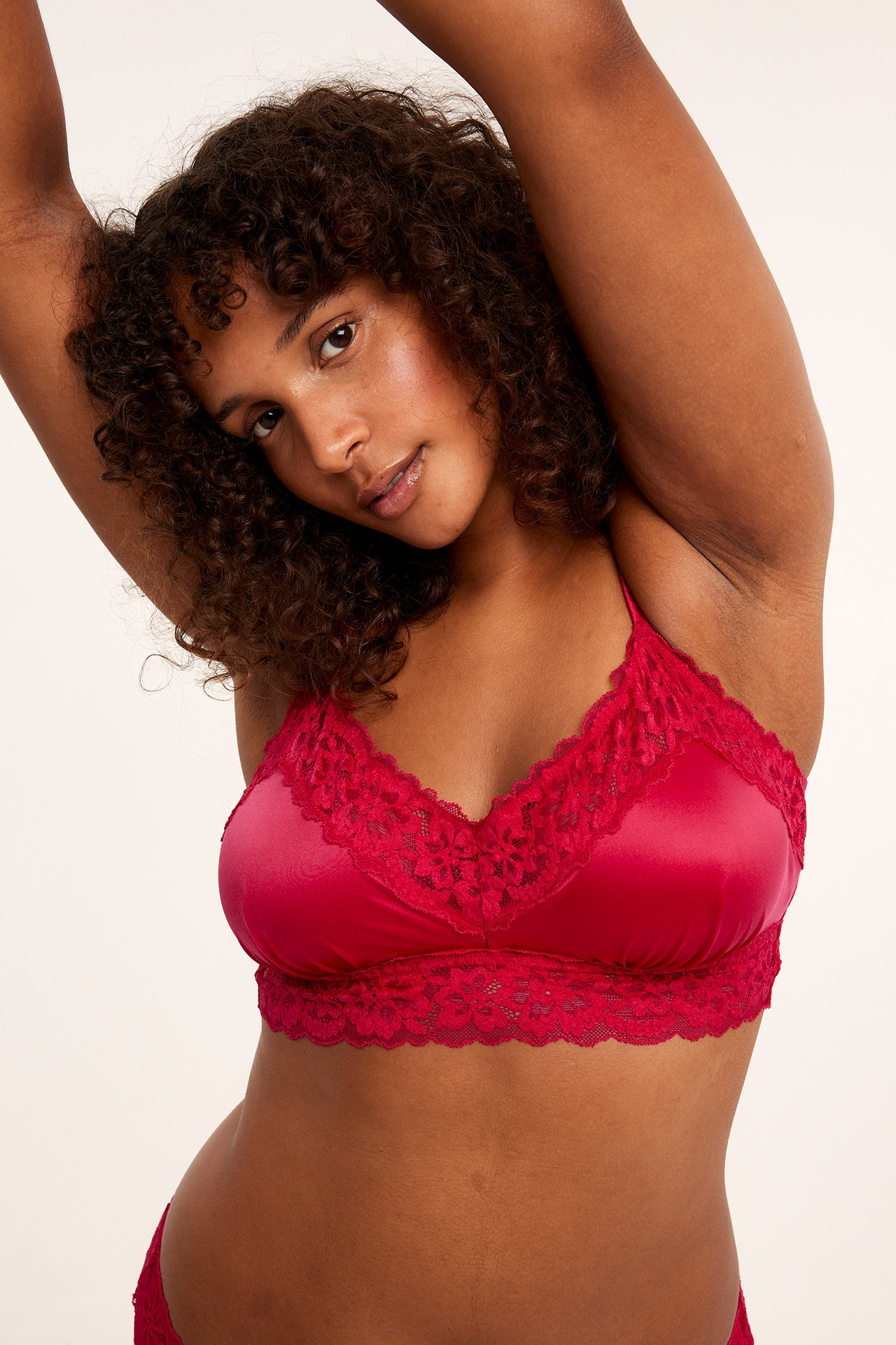 Bralette i sateng - Rød - 1