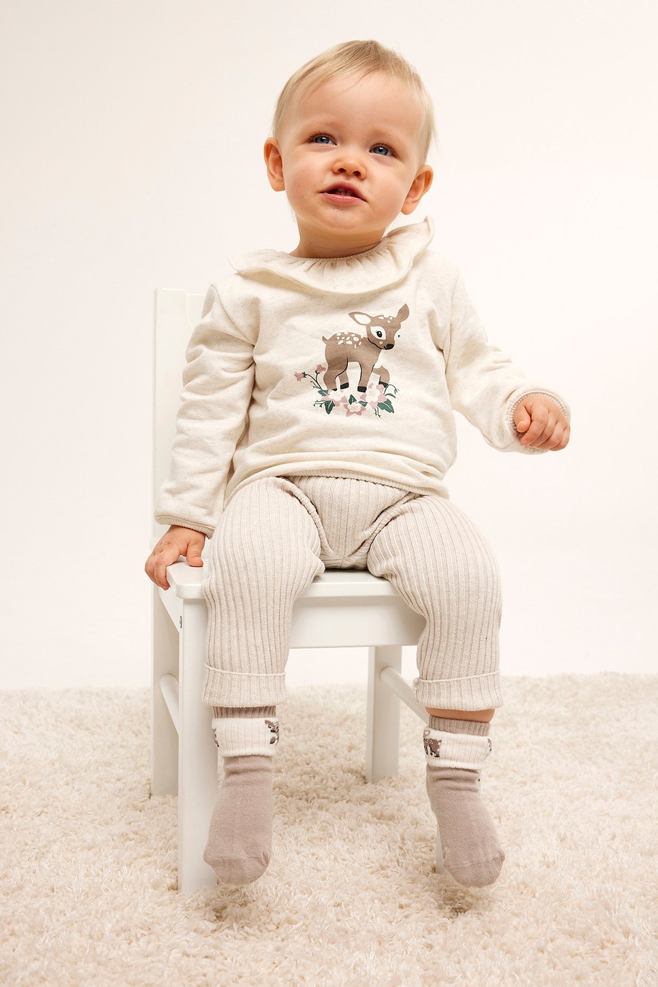 Sweatshirt med volangkrage baby - Melerad beige - 3