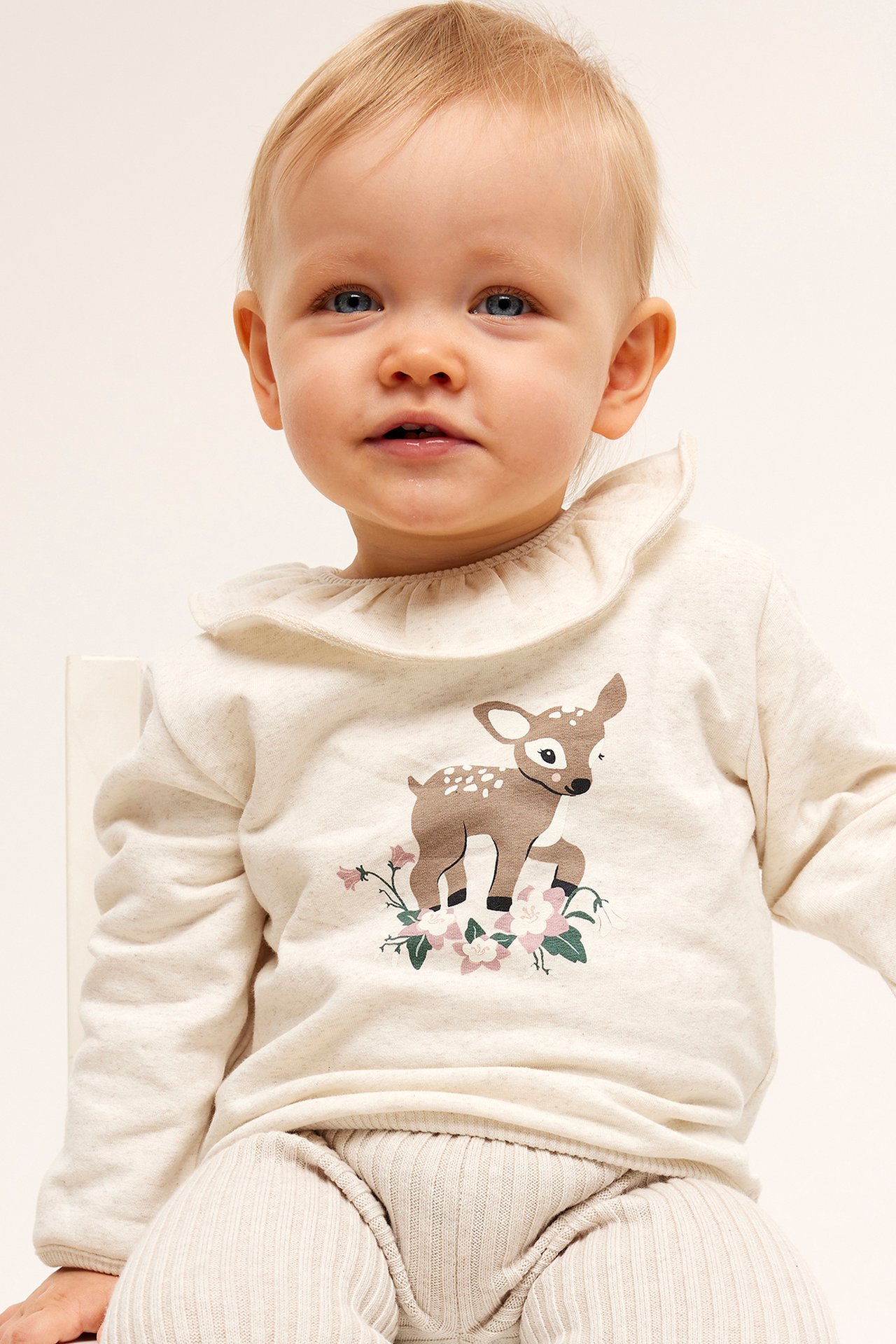 Sweatshirt med volangkrage baby - Melerad beige - 1