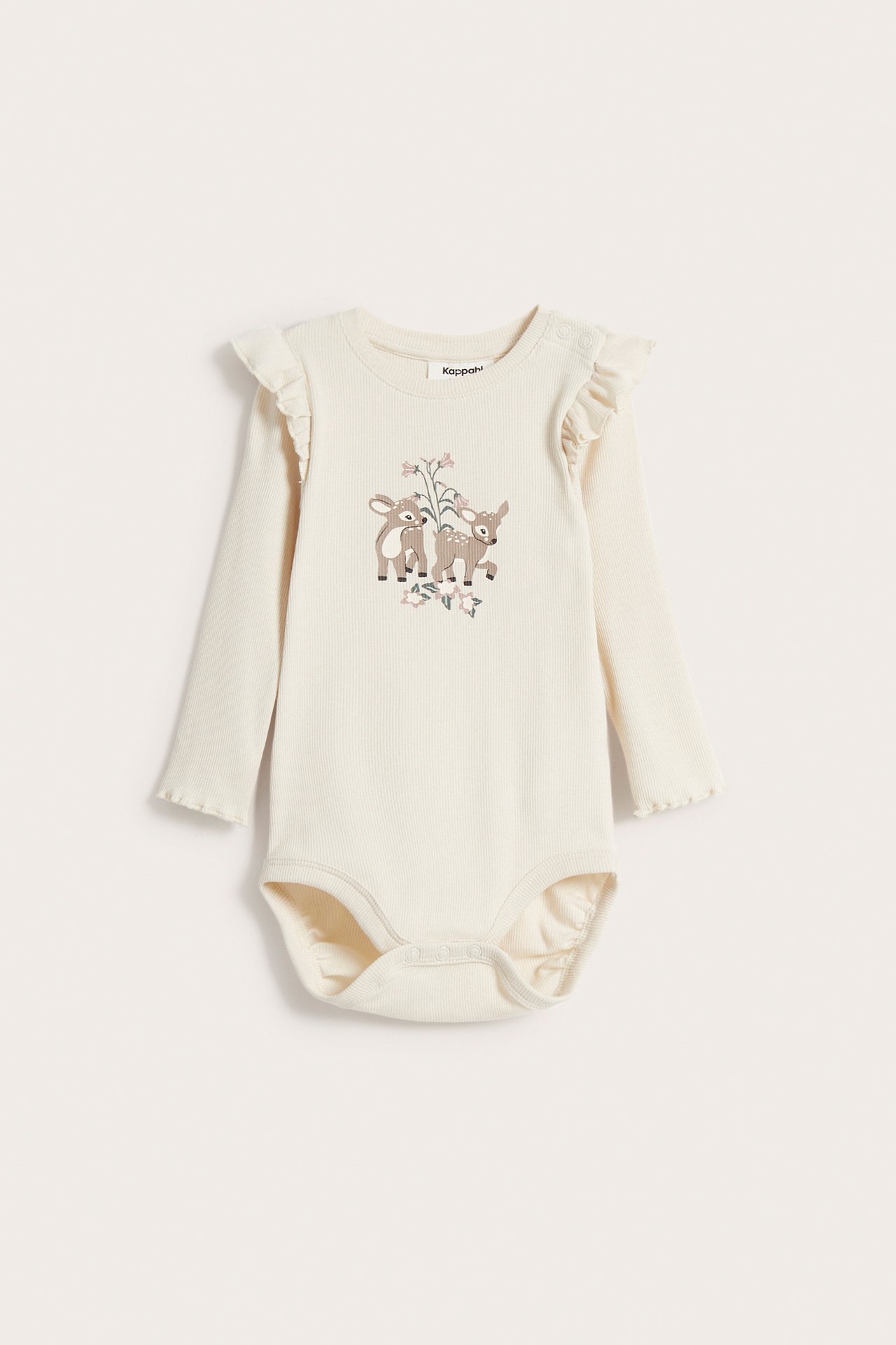 Ribbad body med volang baby - Ljusbeige - 7
