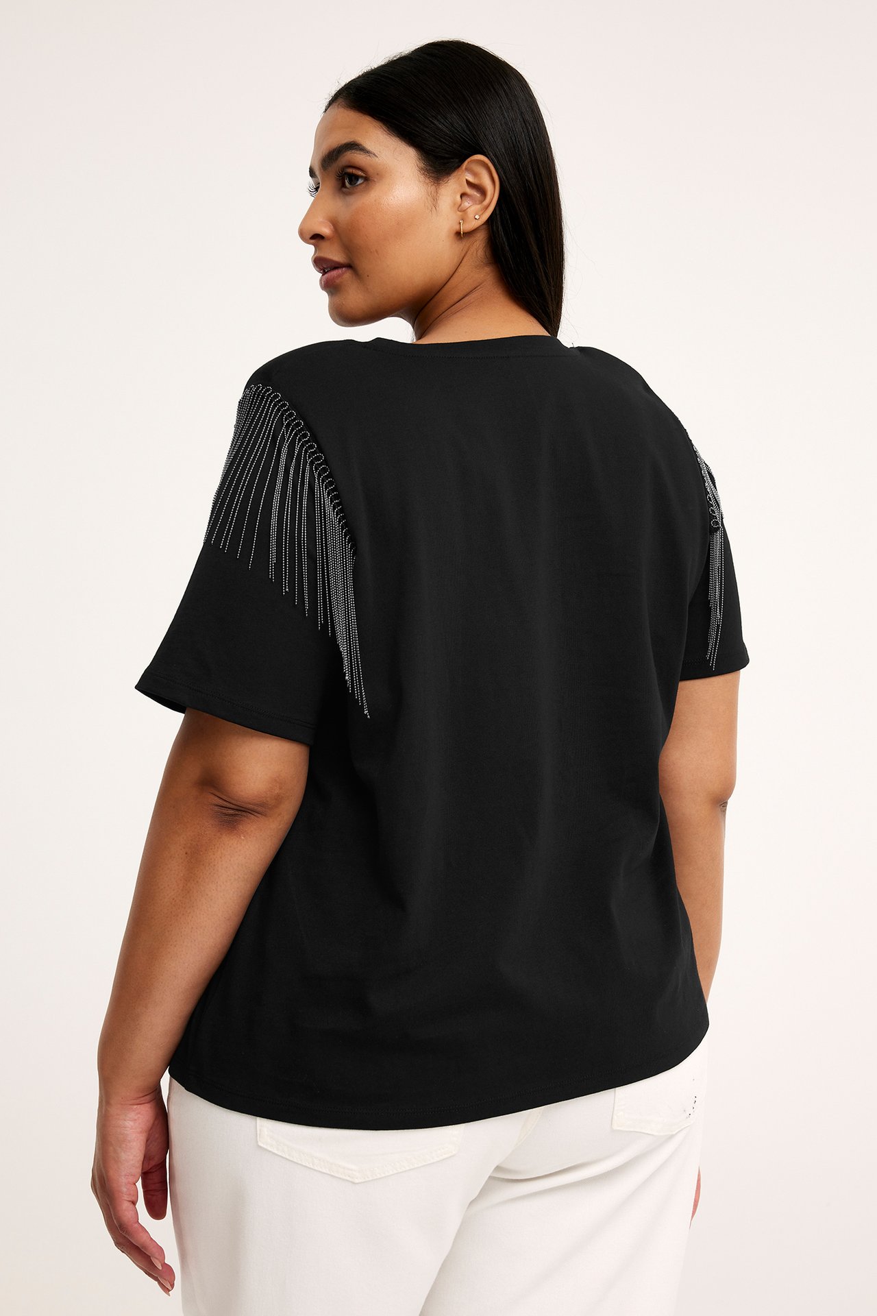 T-shirt z metalowymi frędzlami - Czarne - 172cm / Storlek: XL - 3