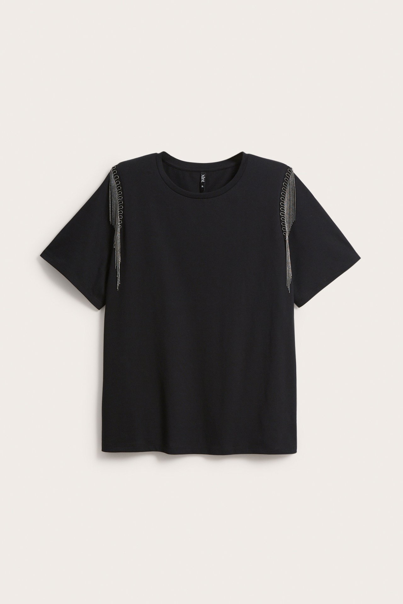 T-shirt z metalowymi frędzlami - Czarne - 5