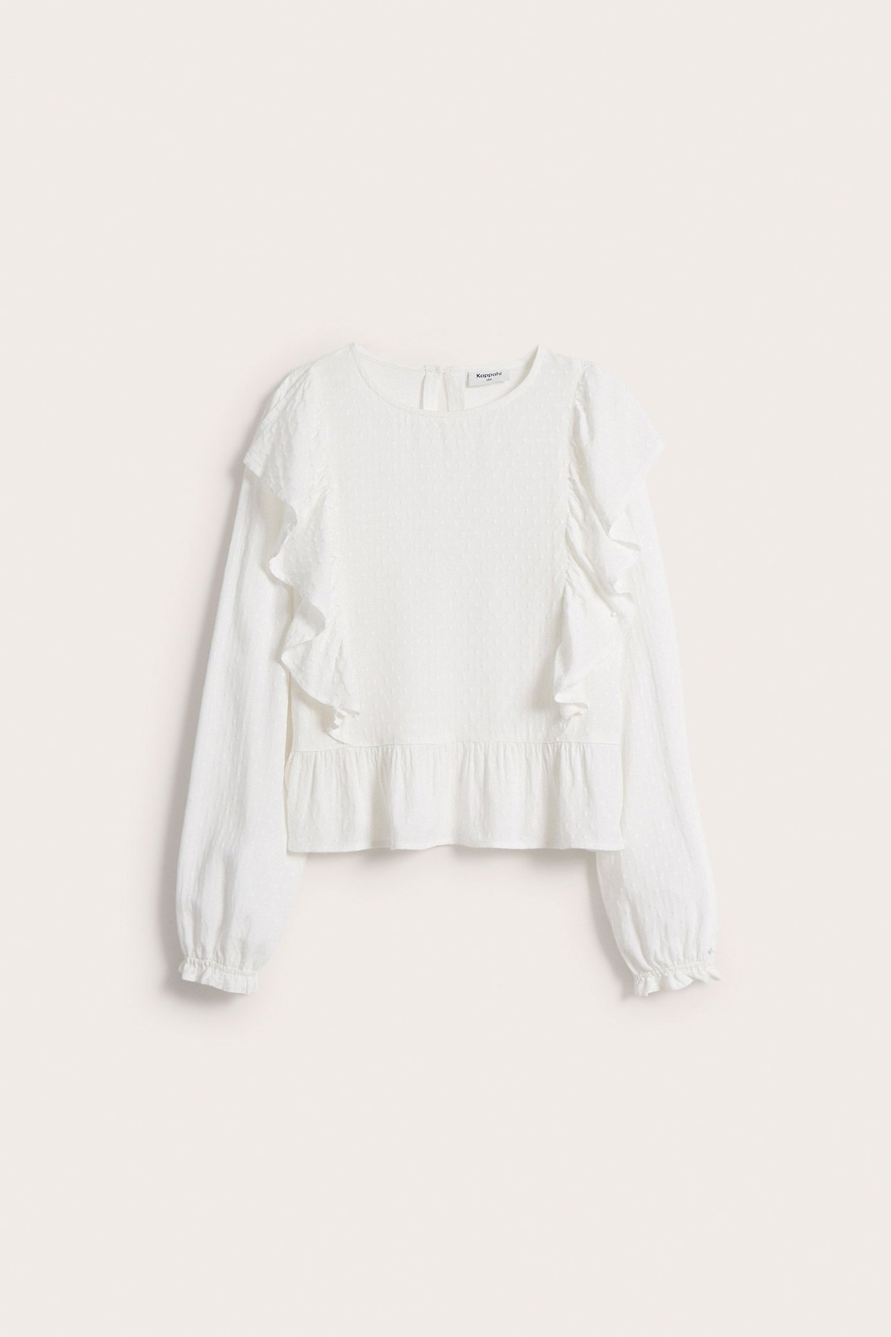 Blus med volanger - Offwhite - 2