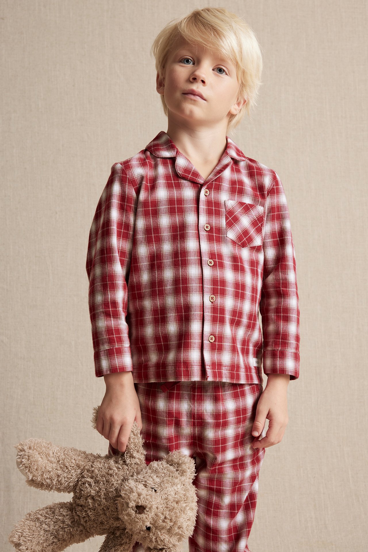 Rutig flanellpyjamas - Röd - 1