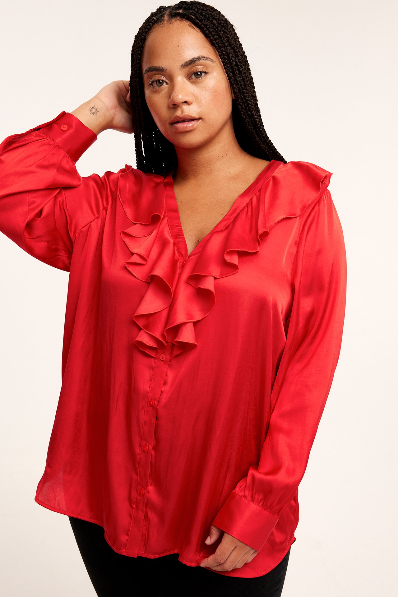 Bluse med volanger - Rød - 173cm / Storlek: XL - 1