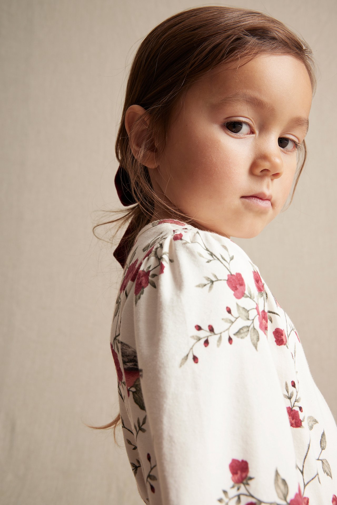 Langermet blomstrete topp - Offwhite - 2