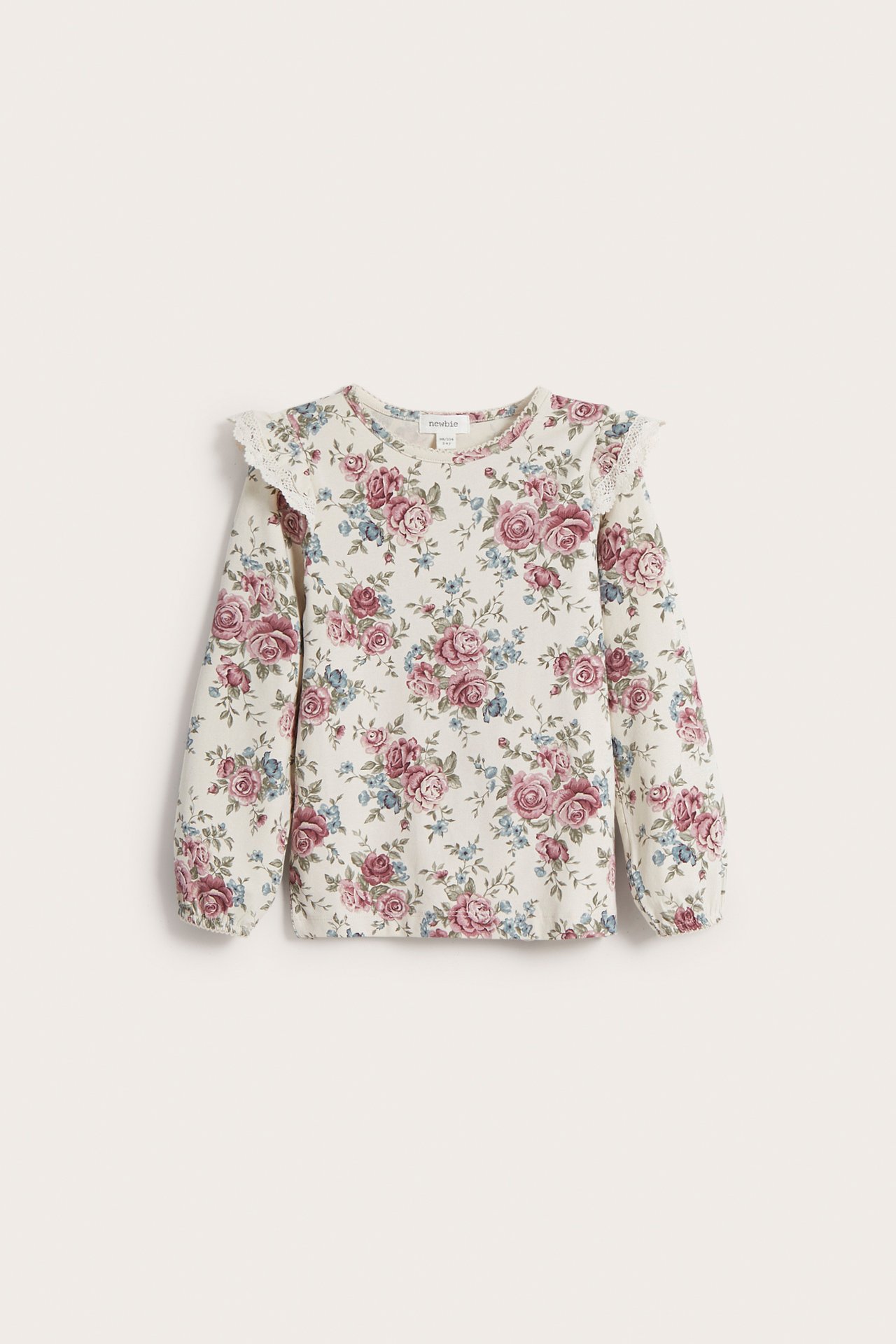 Langermet blomstrete topp - Lys beige - 2