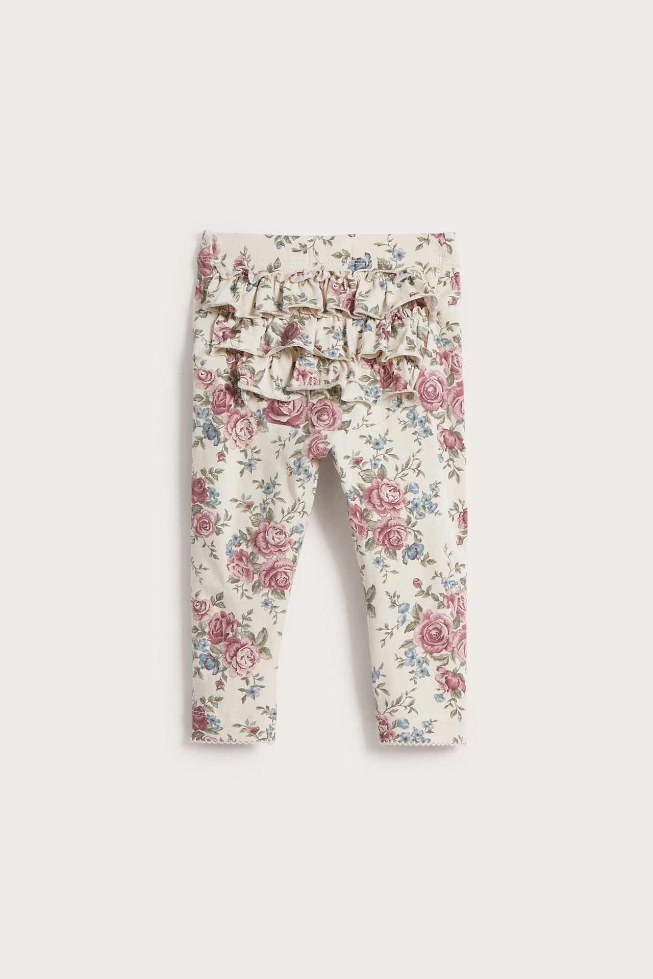 Blommiga leggings med volang baby - Ljusbeige - 1