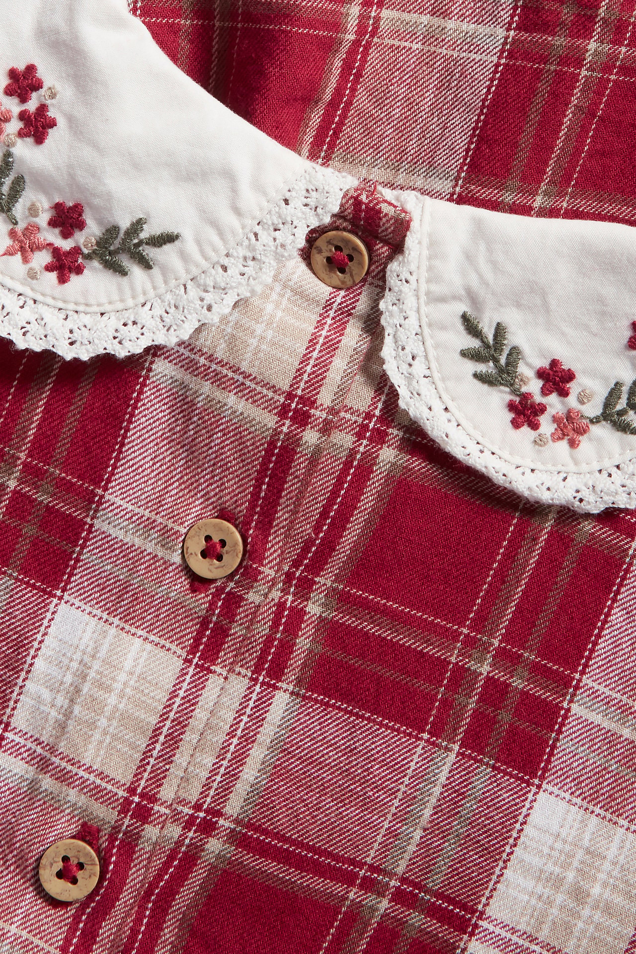 Klänning med broderad krage - Punainen - 6