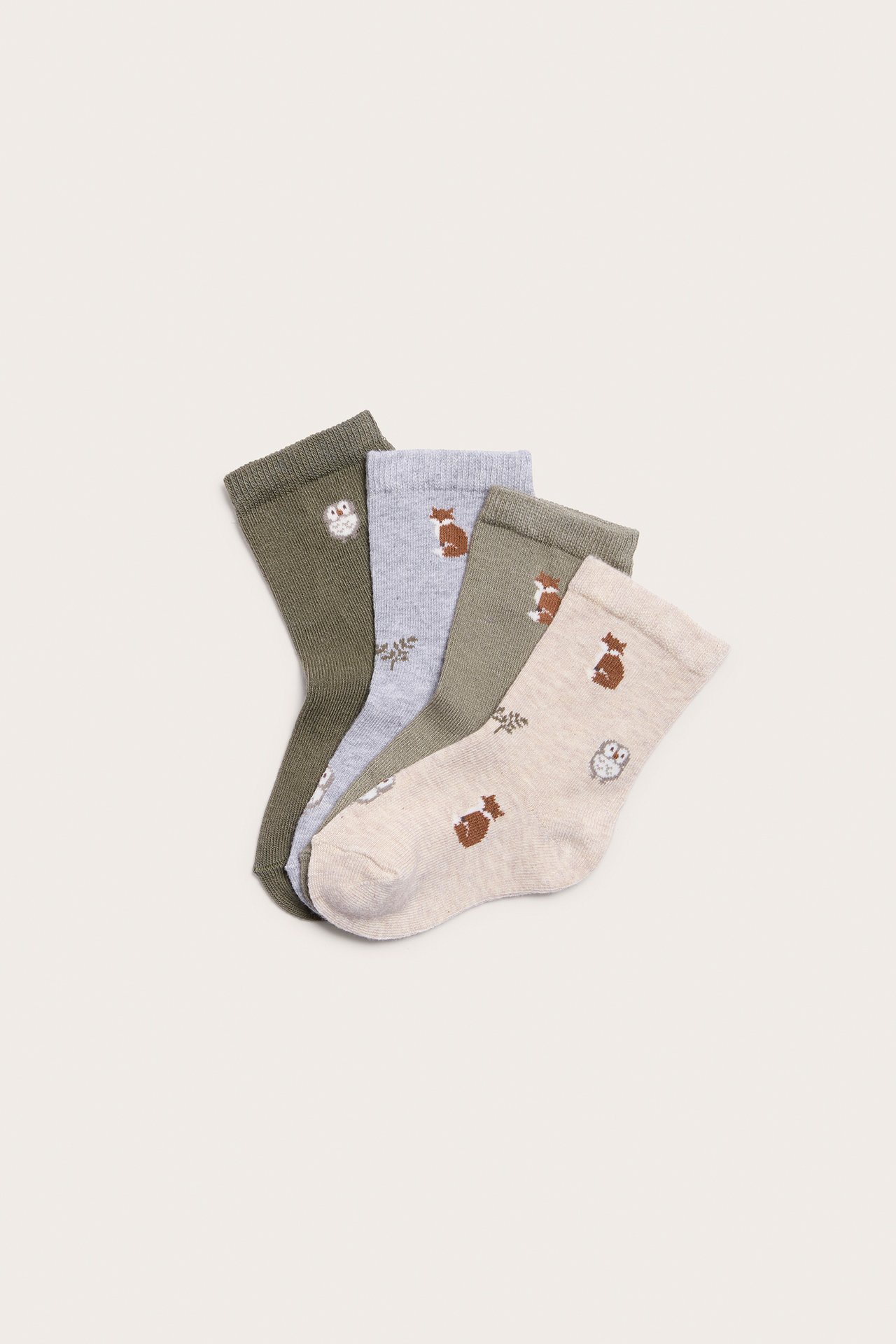 4-pk. mønstrede sokker baby - Melert beige - 1
