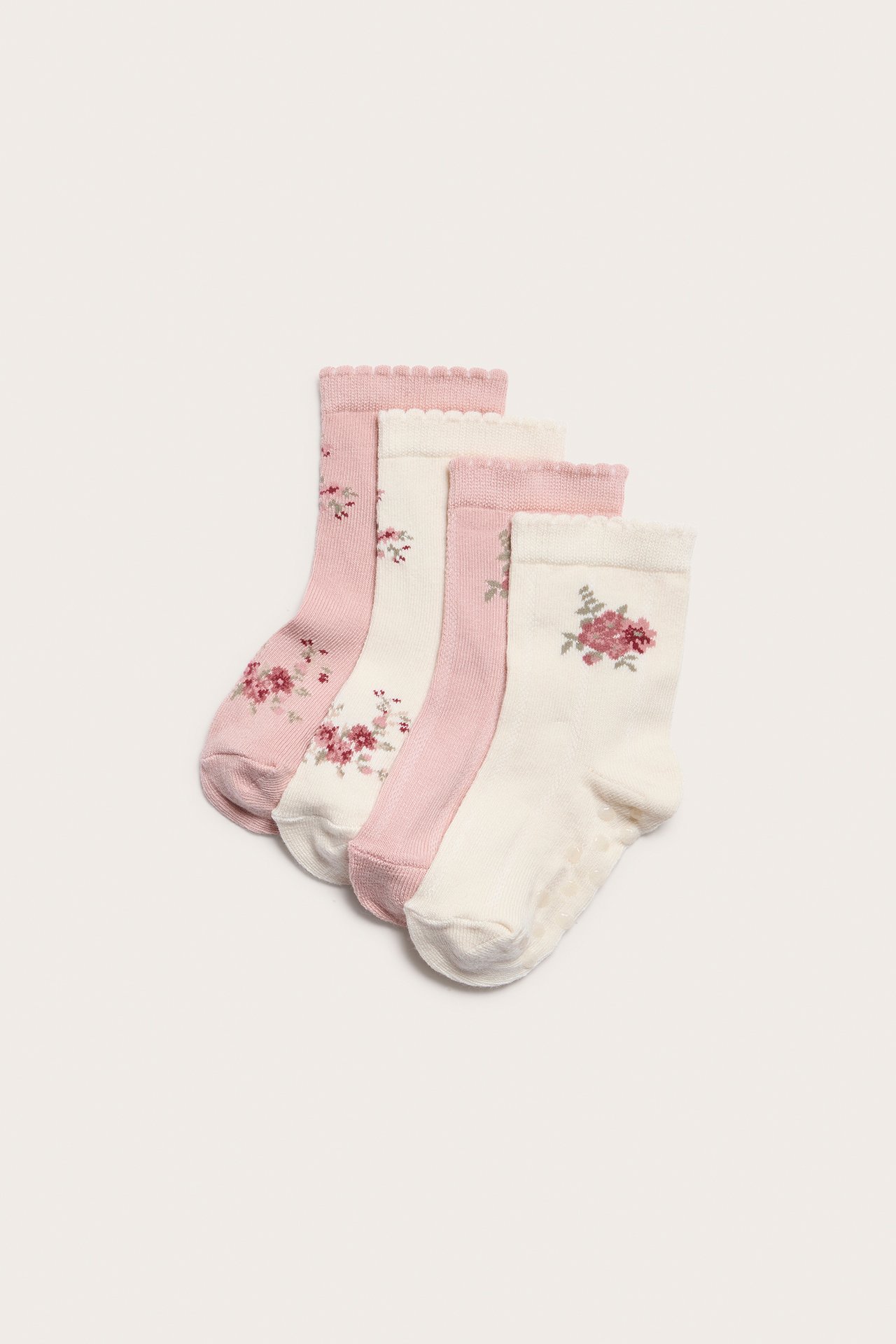 4-pk. blomstrete sokker baby - Lyserosa - 1