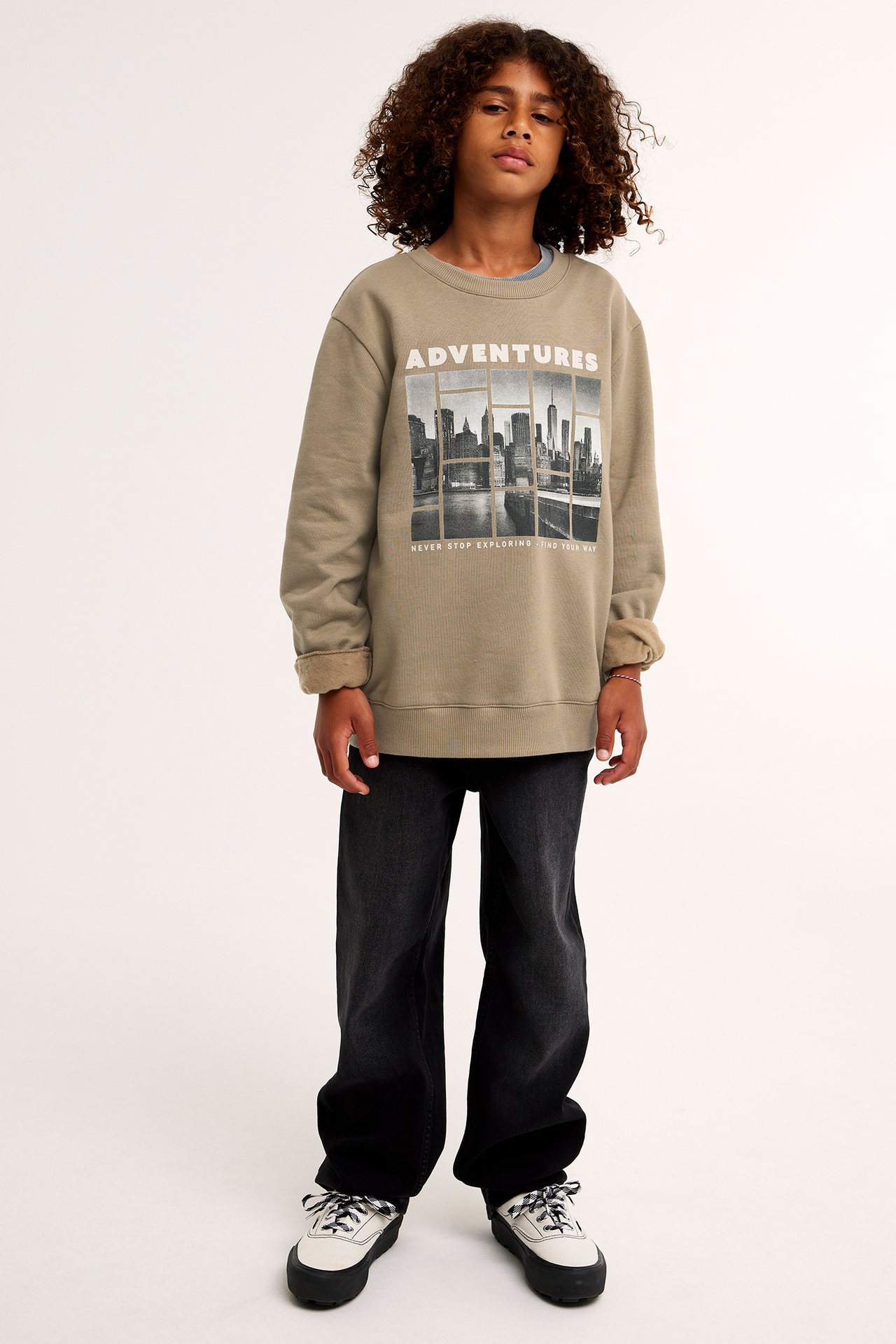 Sweatshirt med tryck - Brun - 2