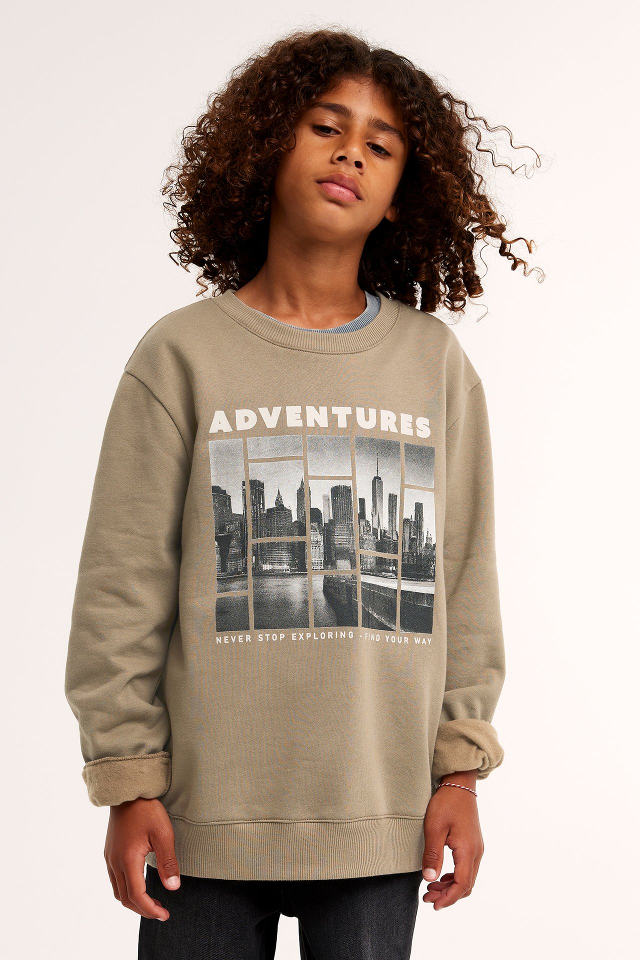 Sweatshirt med tryck - Brun - 1