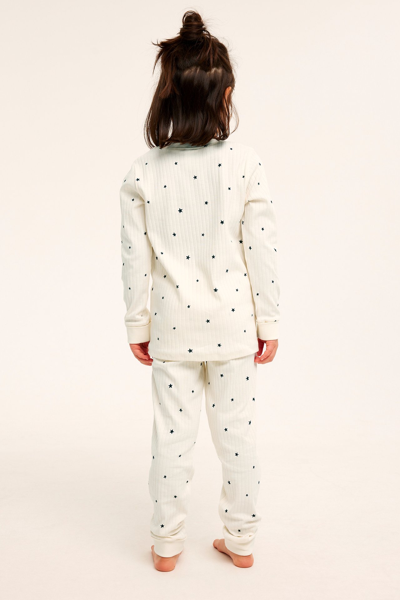 Langermet ribbestrikket pyjamas - Offwhite - 3