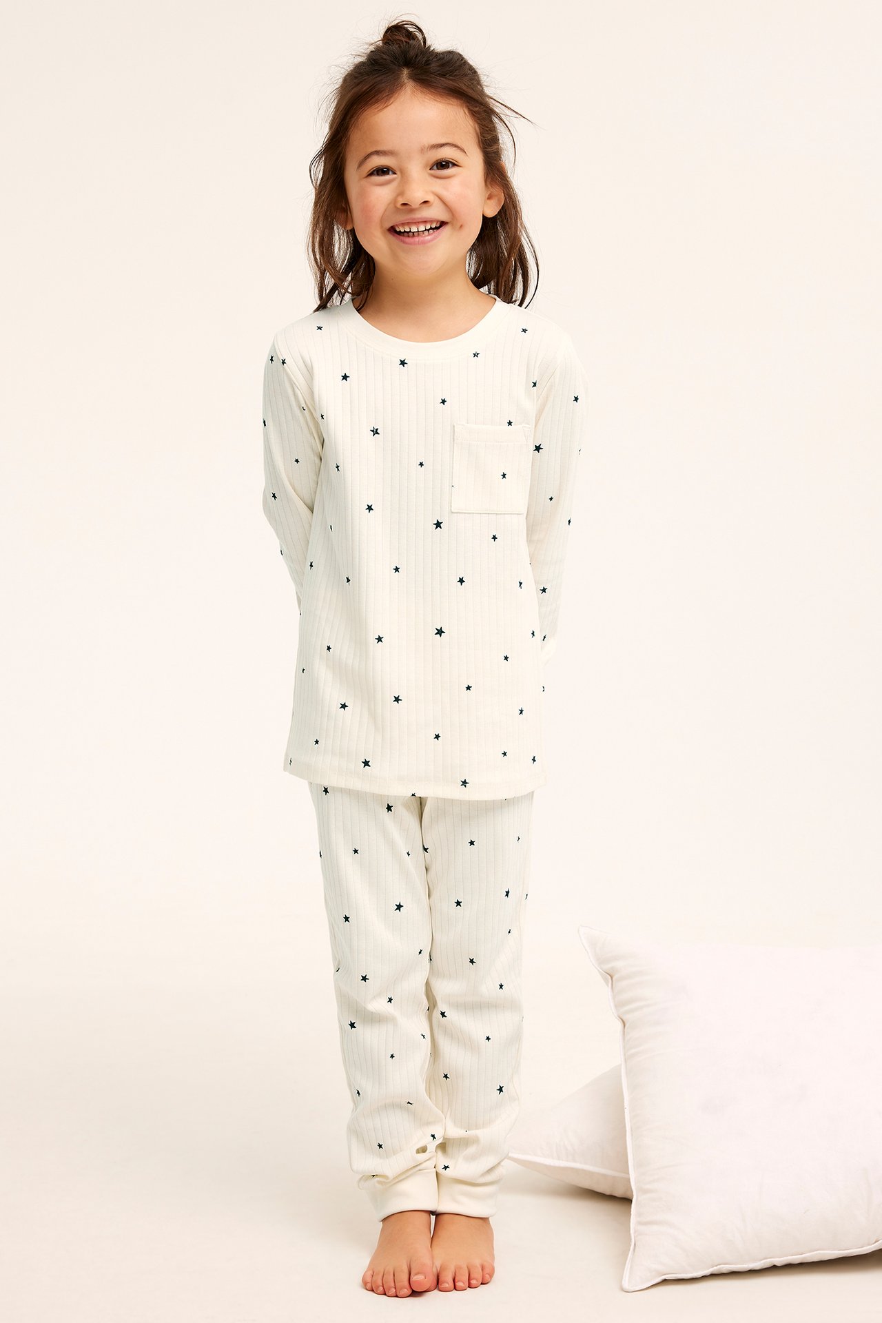 Langermet ribbestrikket pyjamas - Offwhite - 2