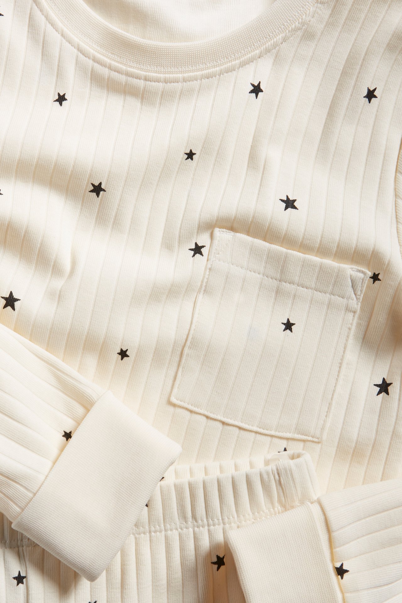 Langermet ribbestrikket pyjamas - Offwhite - 4