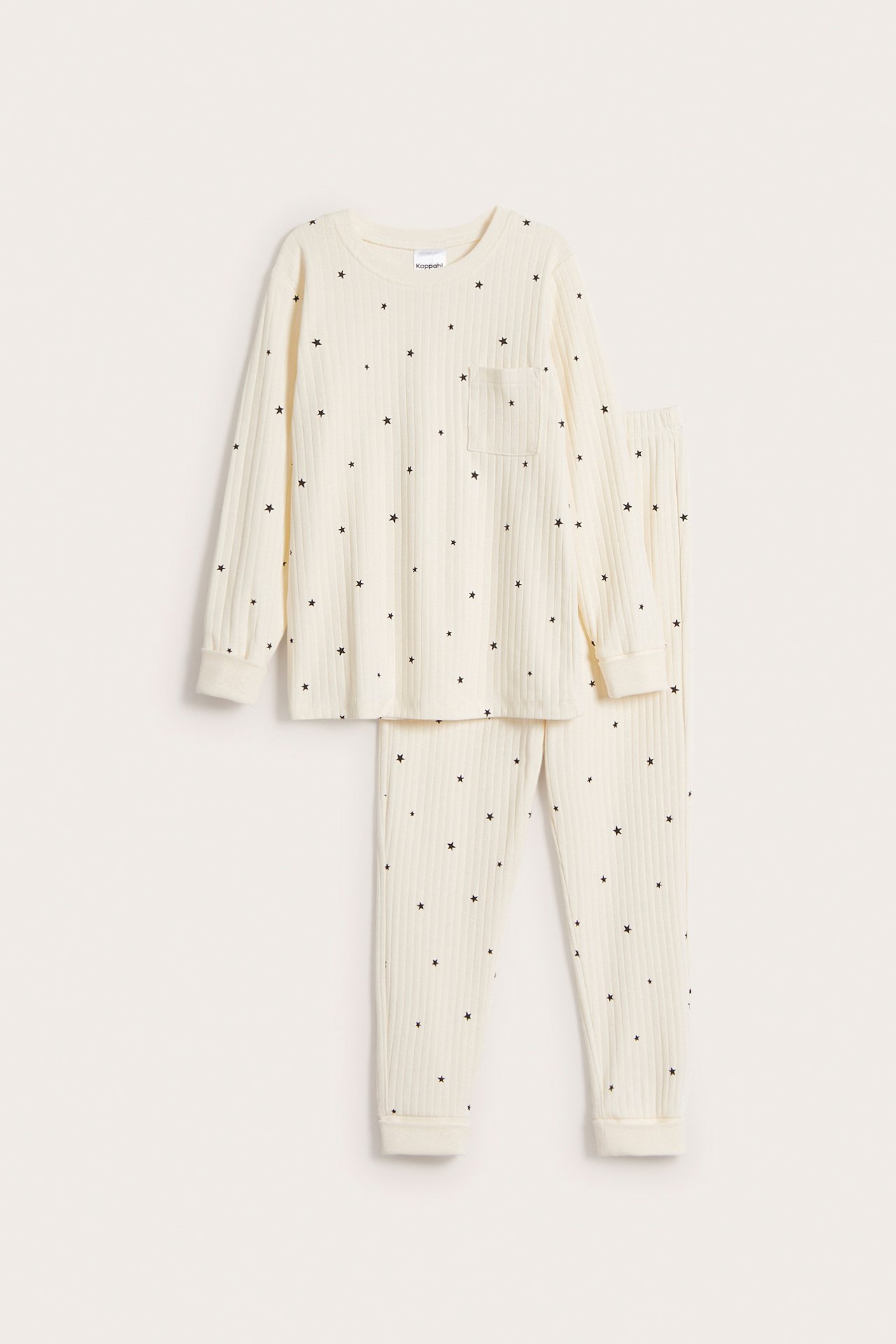 Langermet ribbestrikket pyjamas - Offwhite - 5