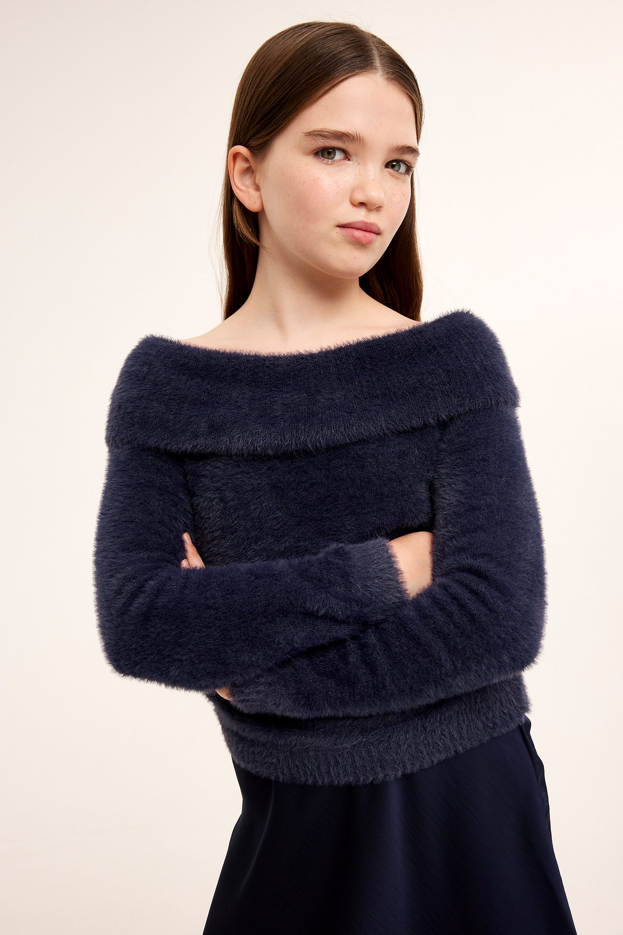 Dzianinowy sweter - Ciemnoniebieski - 2
