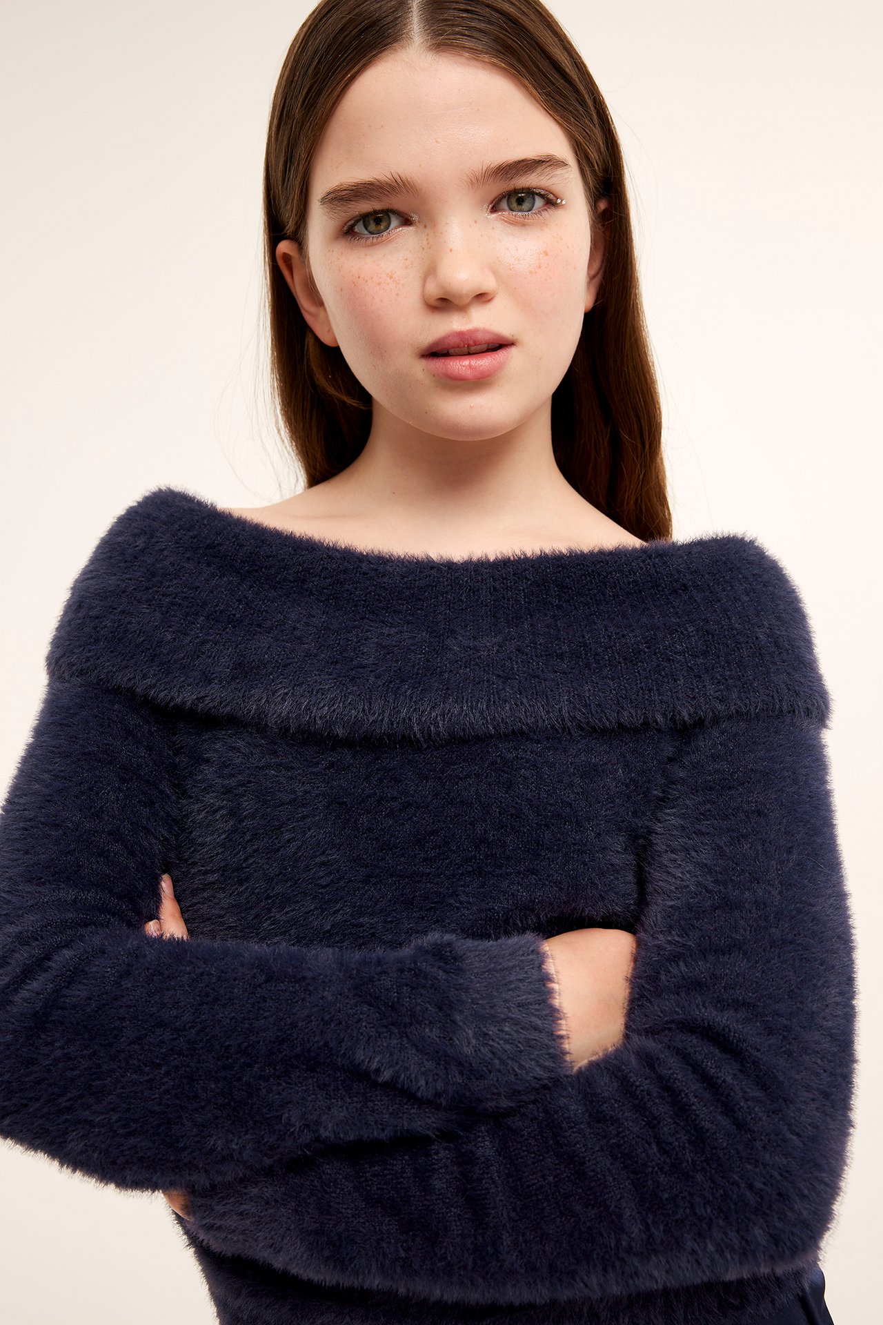 Dzianinowy sweter - Ciemnoniebieski - 1