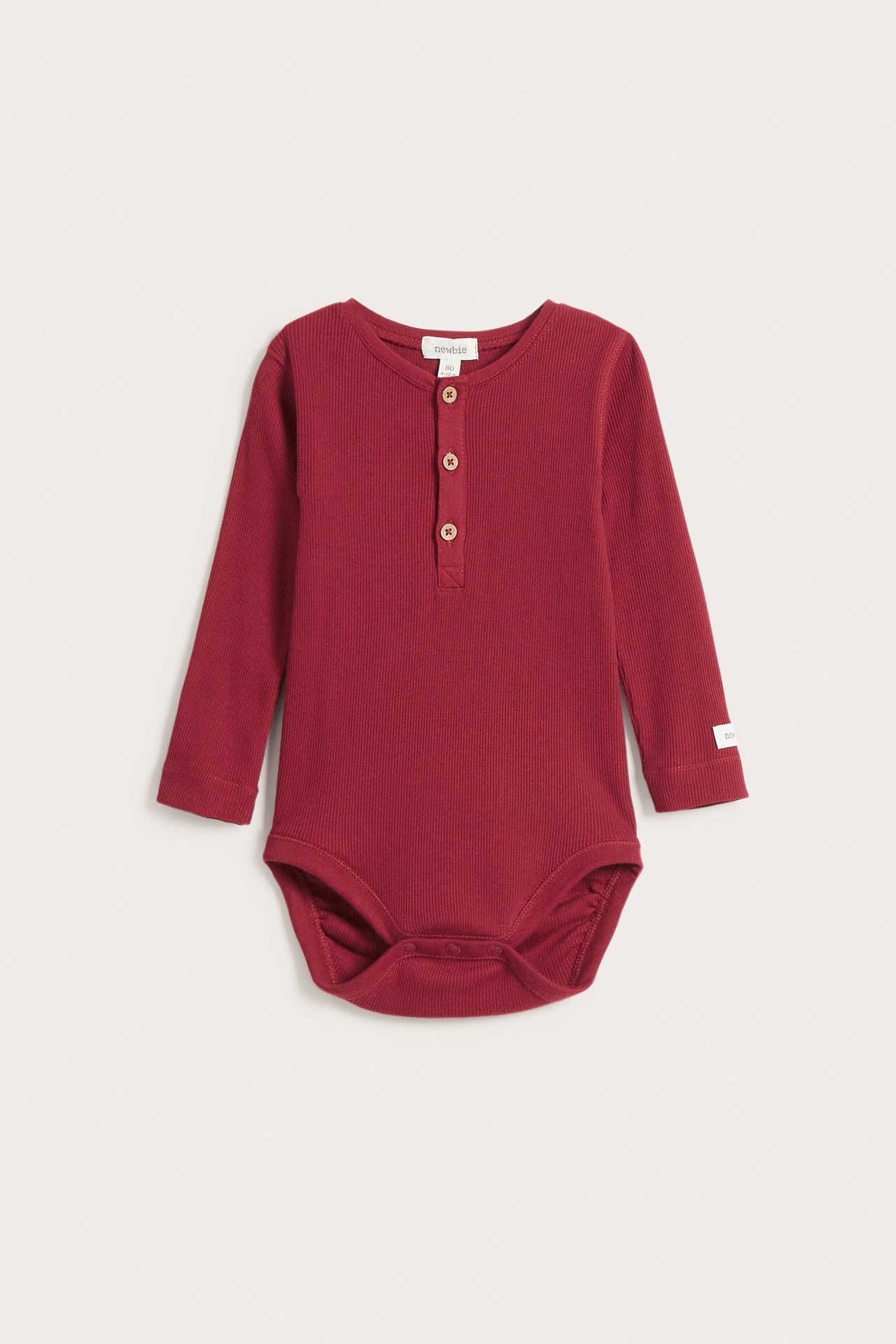 Ribbet langermet body - Rød - 6