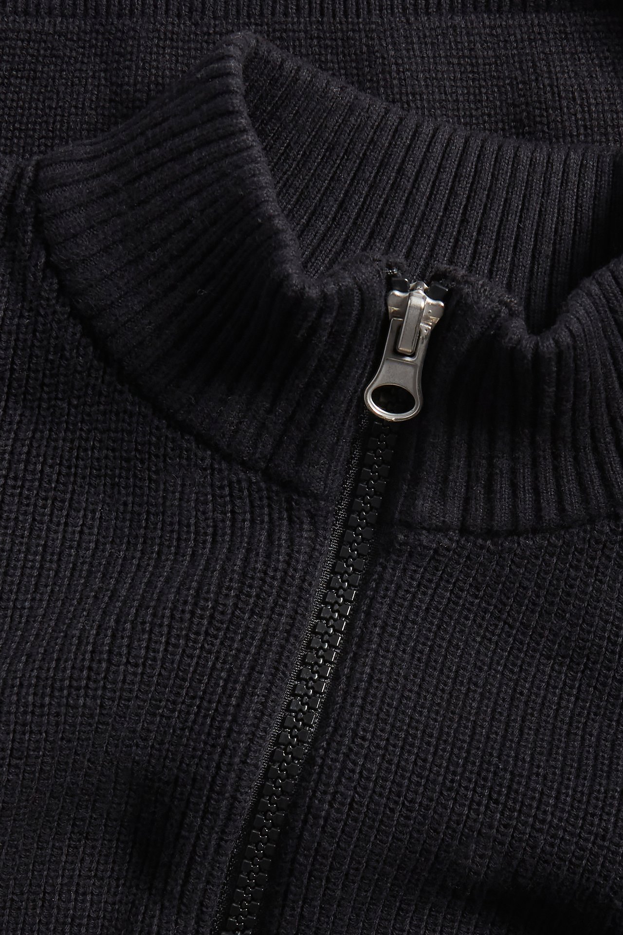 Stickad tröja half-zip - Svart - 1