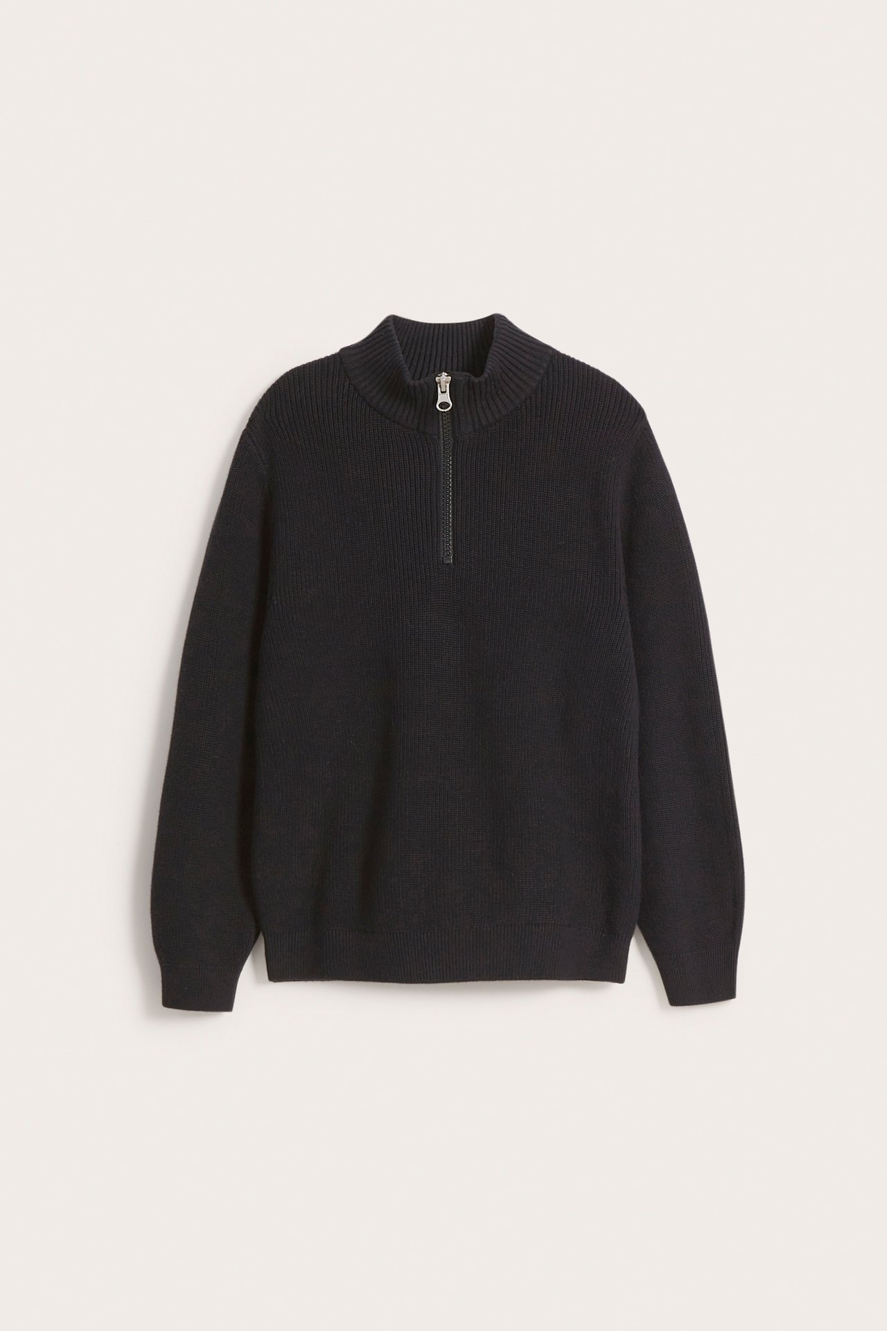 Stickad tröja half-zip - Svart - 5