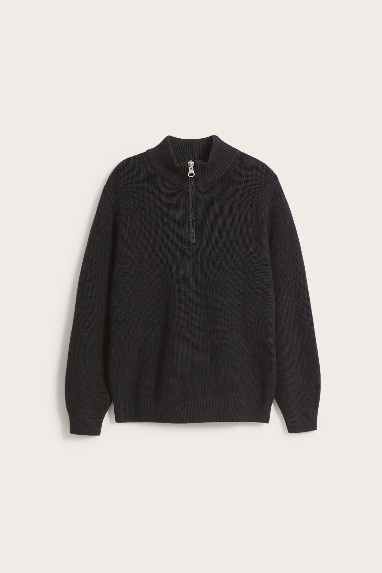Stickad tröja half-zip - Svart - 2