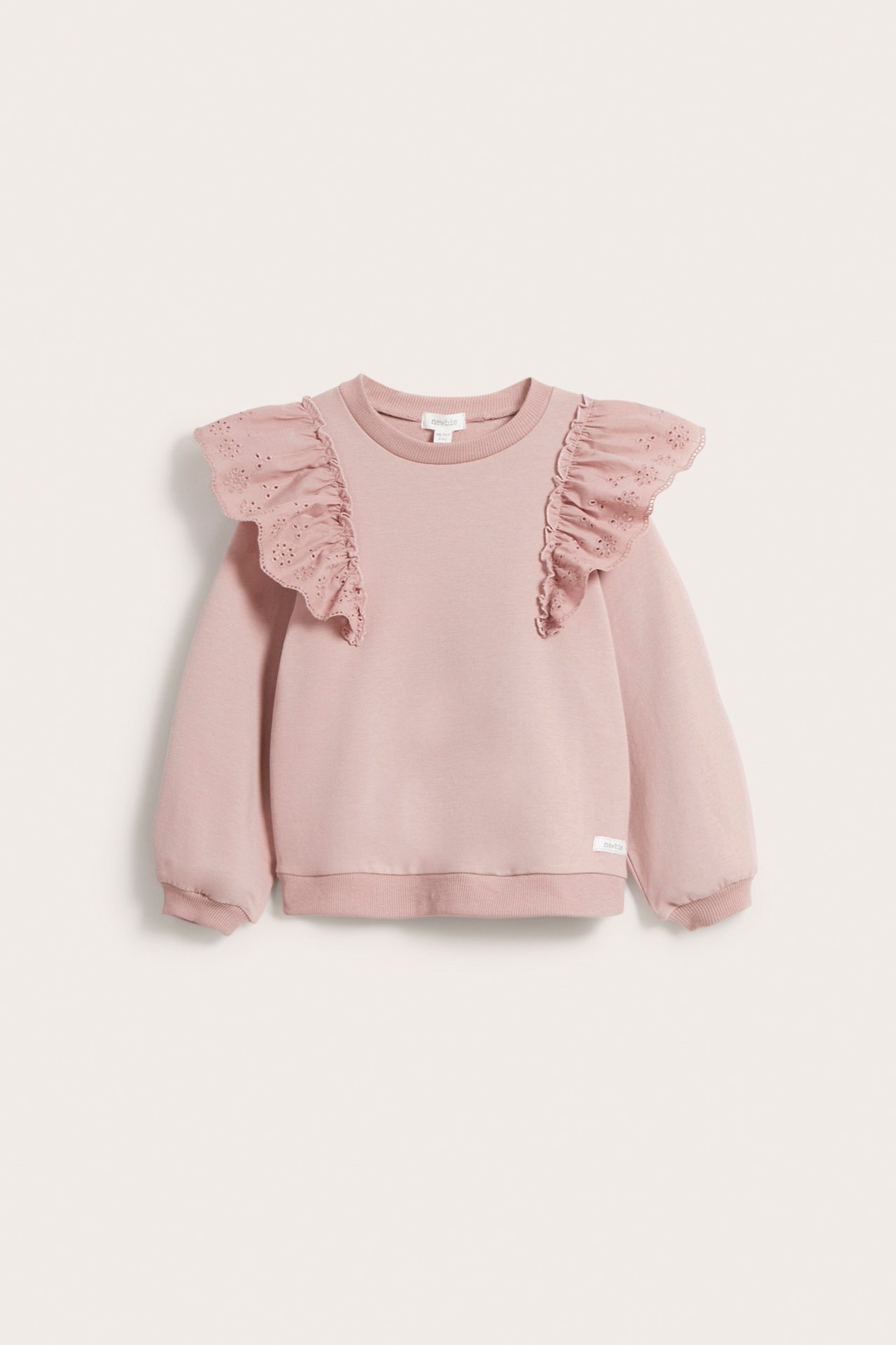 Sweatshirt med broderie anglaise - Rosa - 2