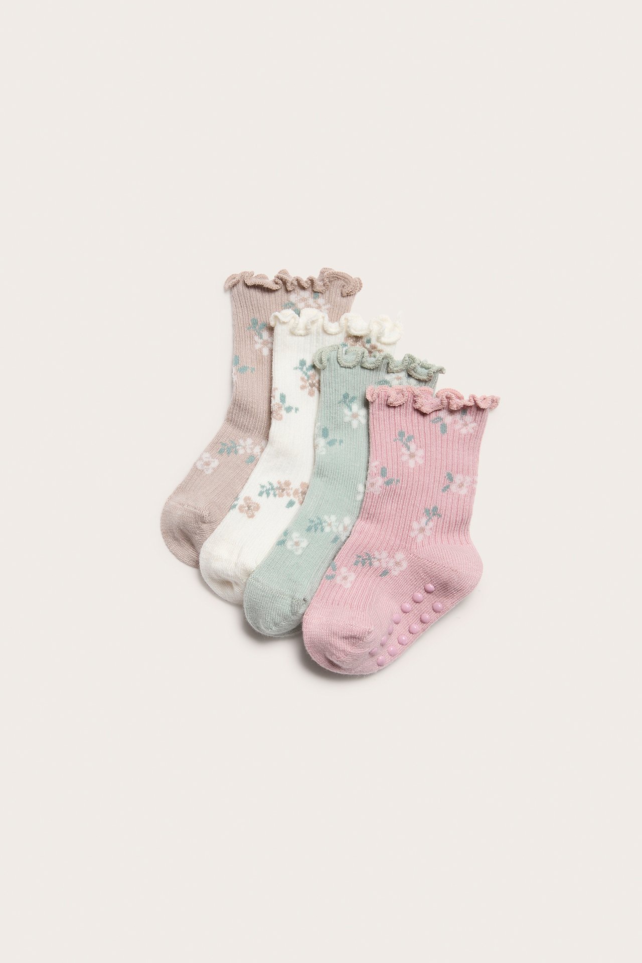 4-pk. mønstrede sokker til baby - Beige - 1