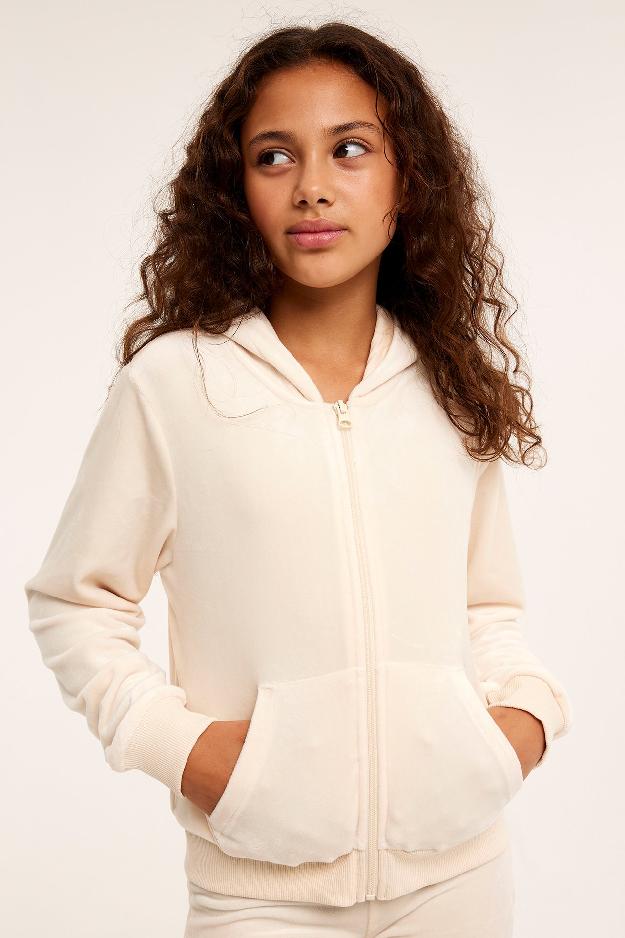 Hoodie i velour - Offwhite - 2